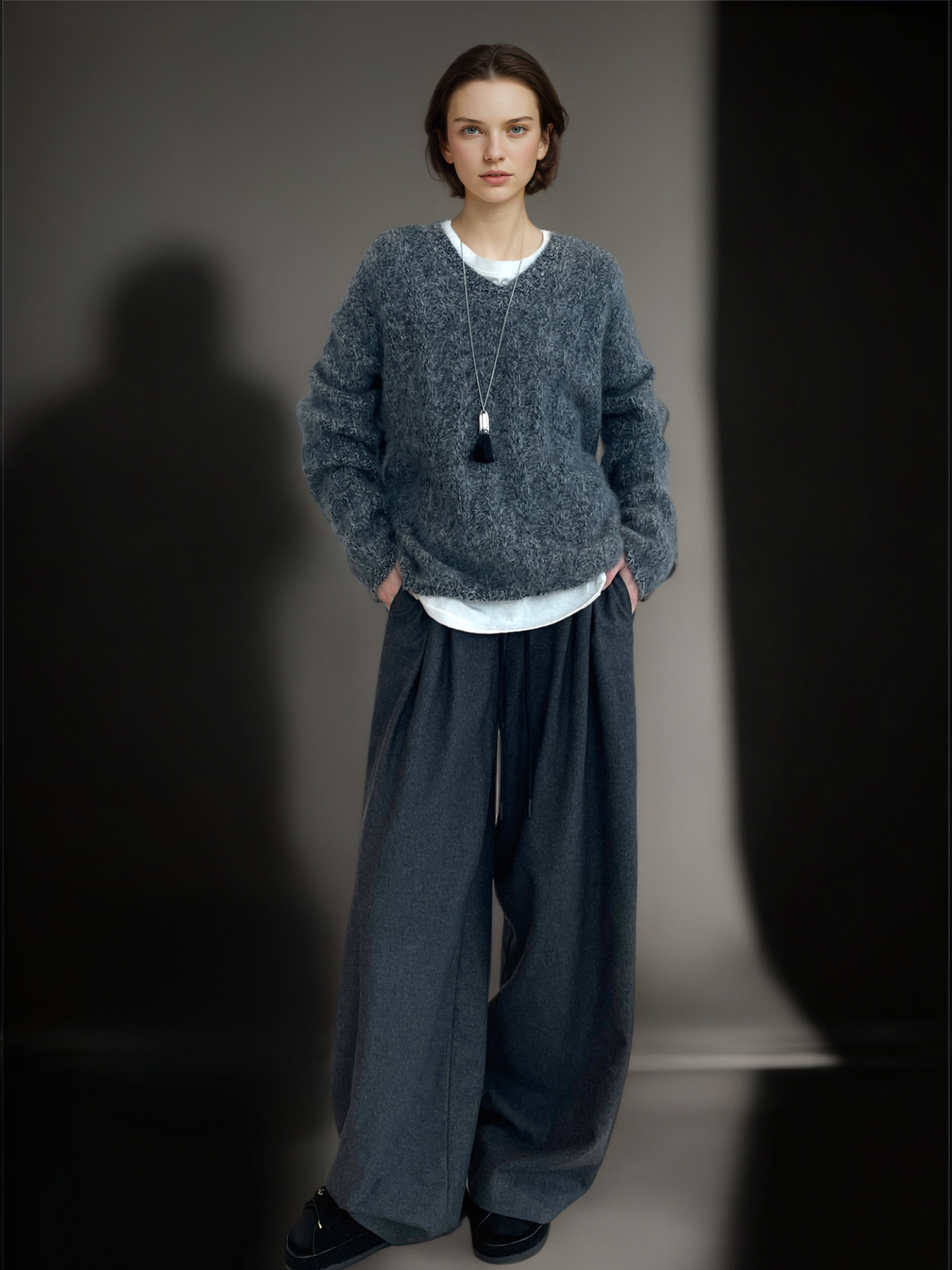 Women’s Wool Cashmere V-Neck Ribbed Knit Sweater | Soft Brushed Pullover with Relaxed Fit