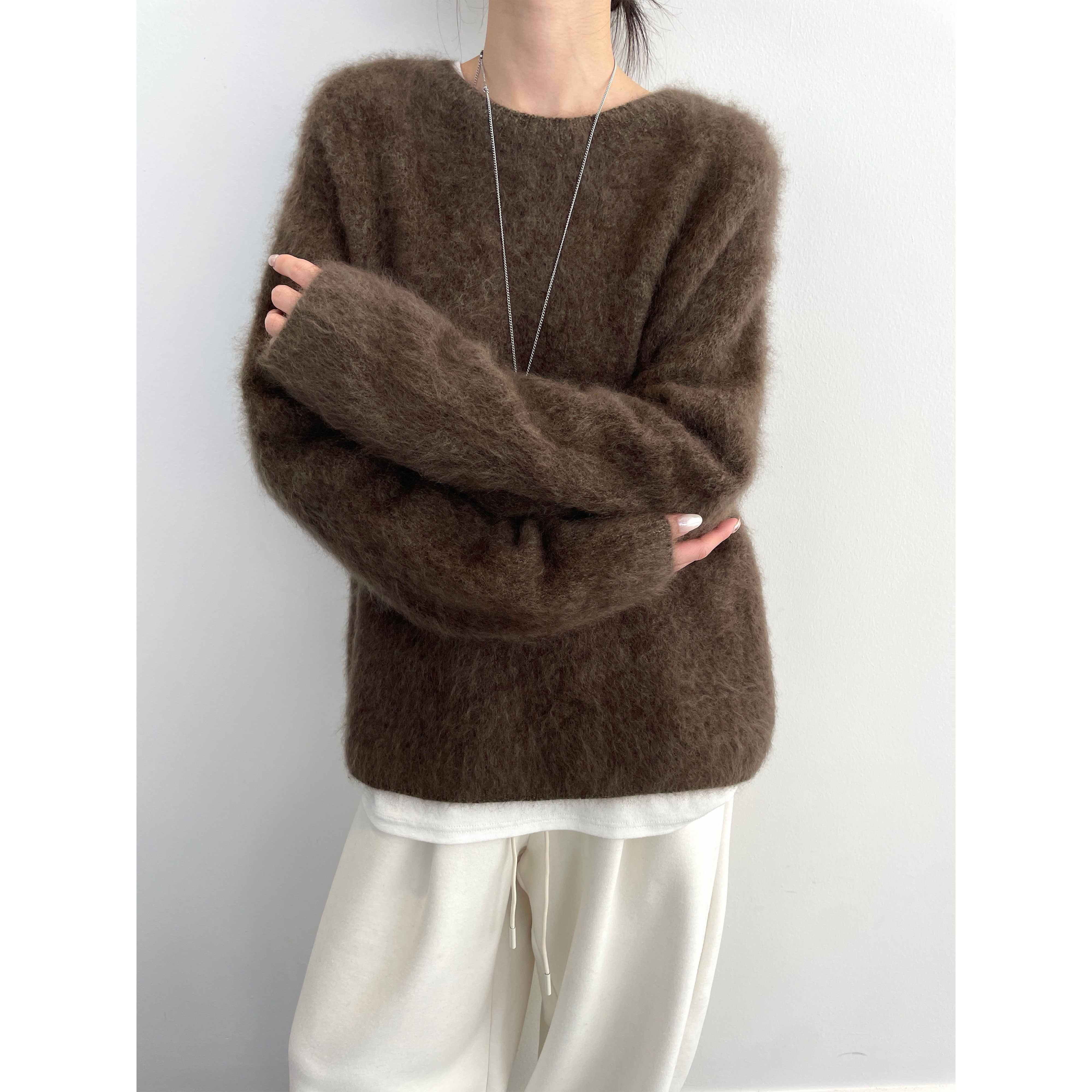 Women’s 100% Wool Hooded Sweater | Soft Brushed Knit Pullover with Loose Relaxed Fit for Winter