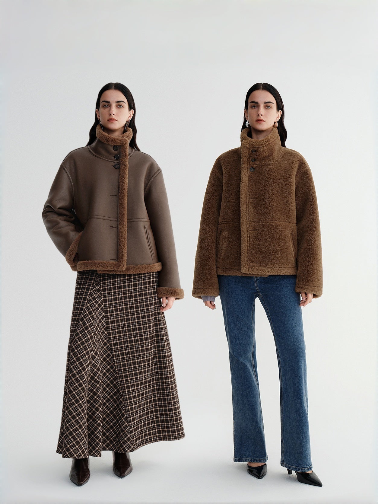 Soft and Dense Reversible High-Collar Tailored Jacket with Double-Sided Wear