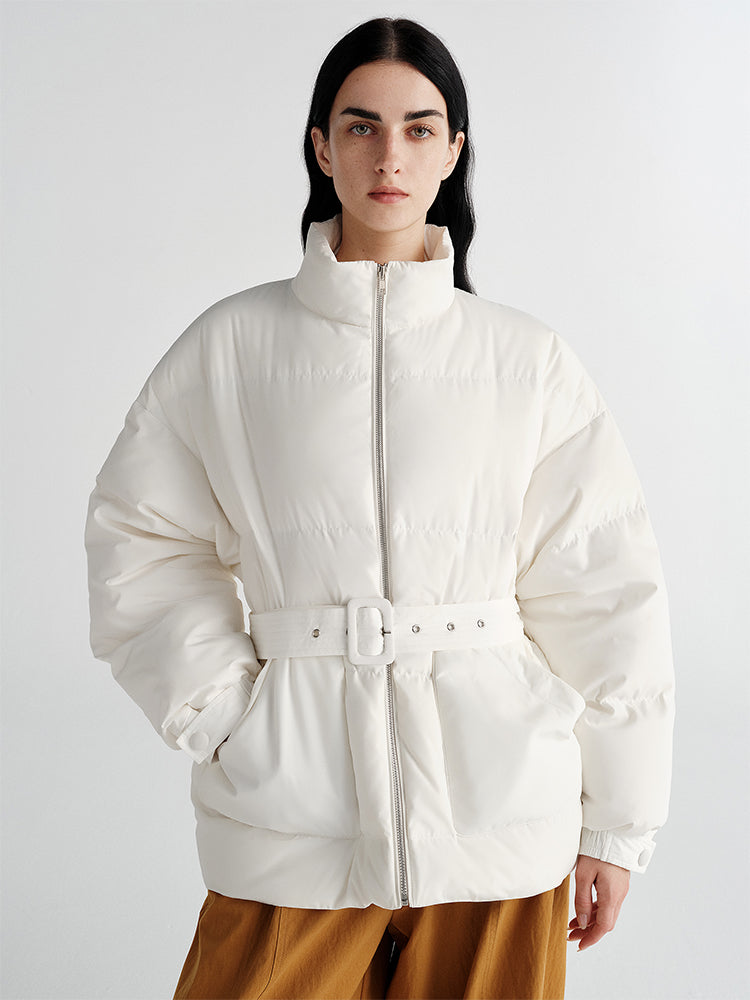 White Duck Down Oversized Puffer Jacket | Women's Quilted Autumn/Winter Classic Loose Fit