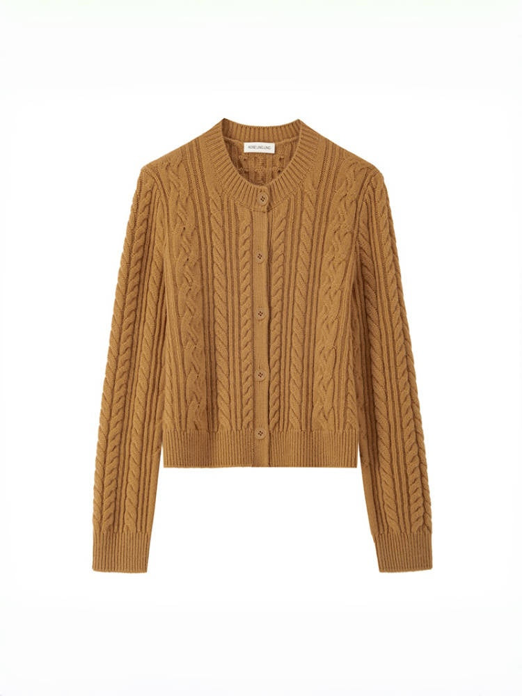 Pure Wool Cable Knit Sweater Set – Autumn Winter Short Cardigan + Pullover (Sold Separately)