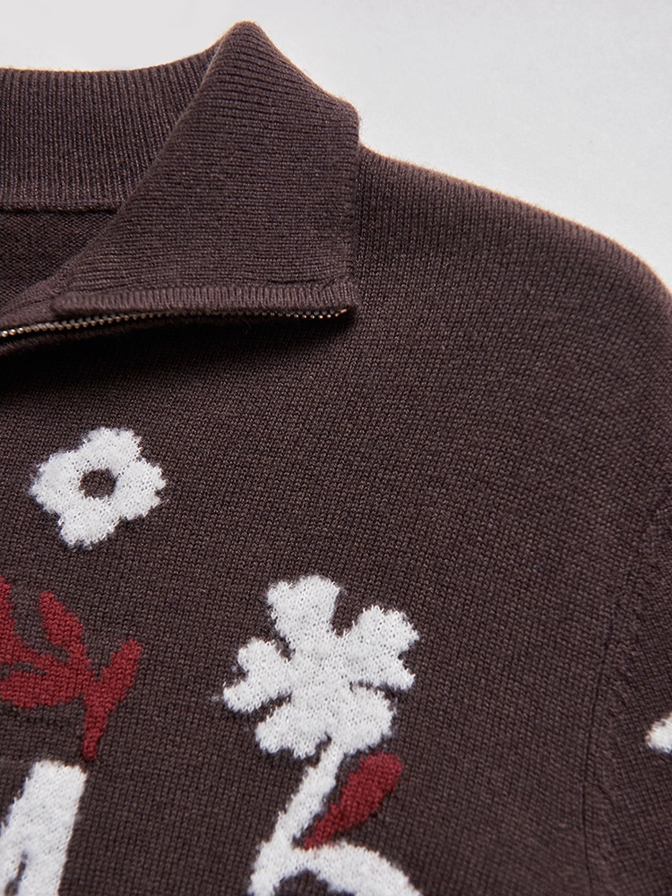 Vintage Ski-Inspired Jacquard | Wool & Cashmere Slim-Fit Stand Collar Sweater – Retro Winter Knitwear