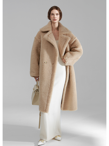 Oversized Teddy Fleece Coat for Women – Thick Shearling Jacket with Full Lining and Alpaca Wool Blend for Fall Winter