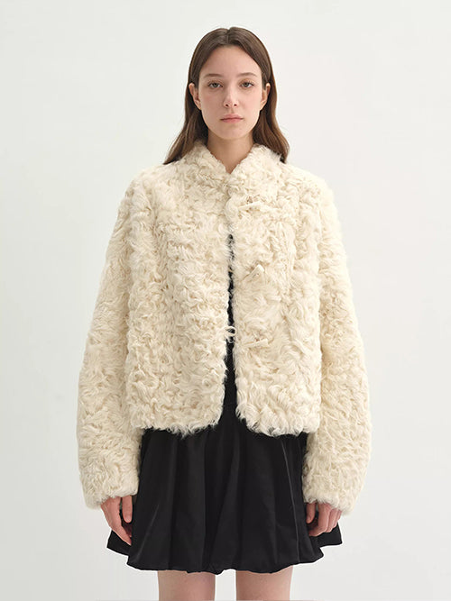 Women’s Short Shearling Jacket — Curly Wool Fleece, Warm Cozy Lambswool Coat