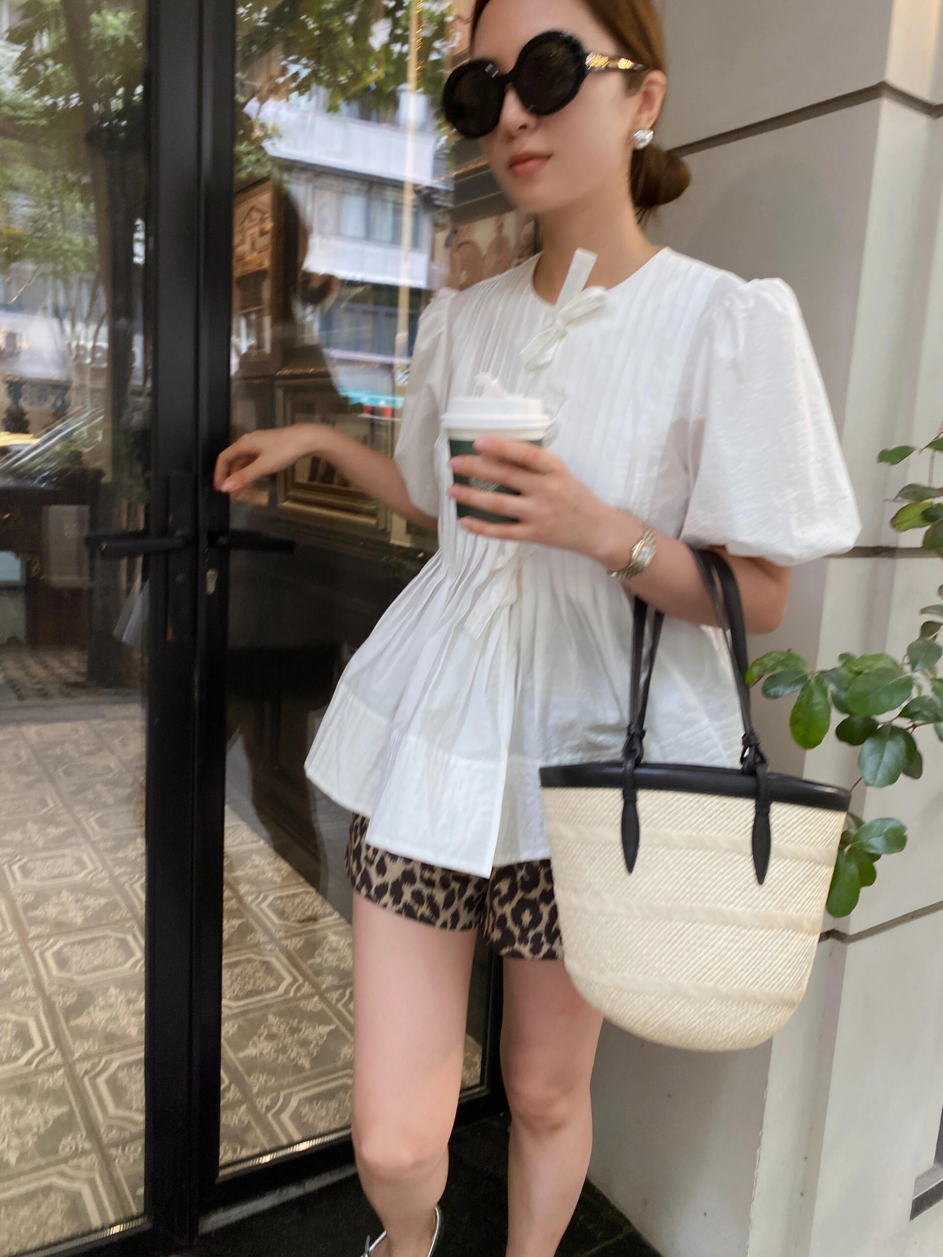 Women’s Cotton Puff Sleeve Top – French Bow Pleated Shirt, Casual Summer Commuter Style