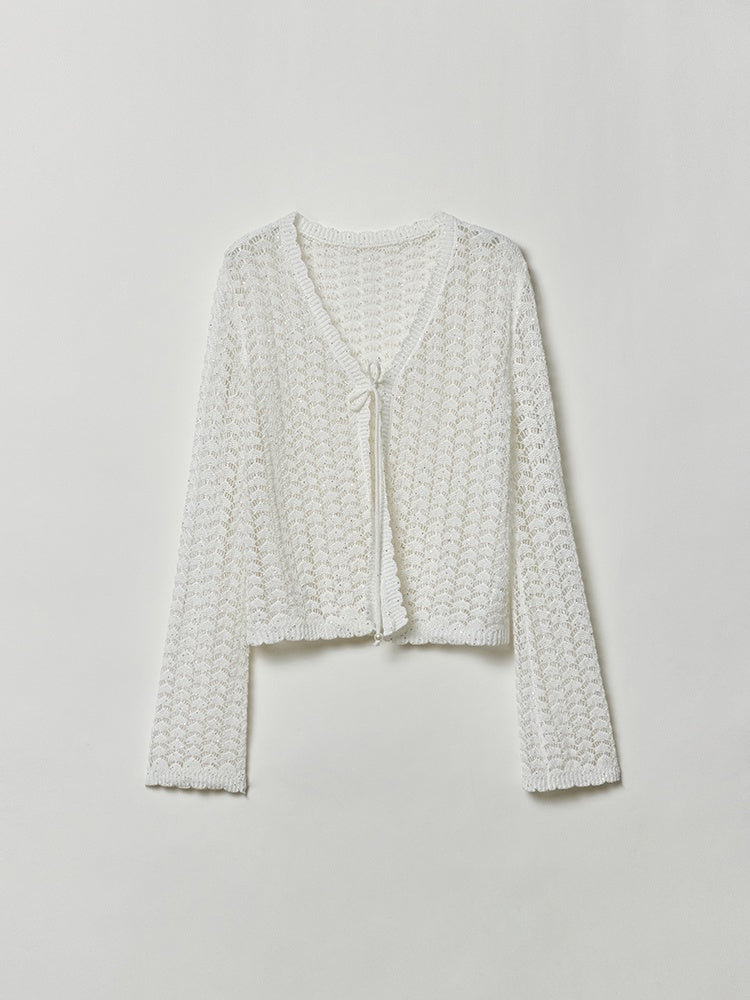 Old Money Vacation Cardigan – Natural Luxury Linen Blend with Diamond Glitter