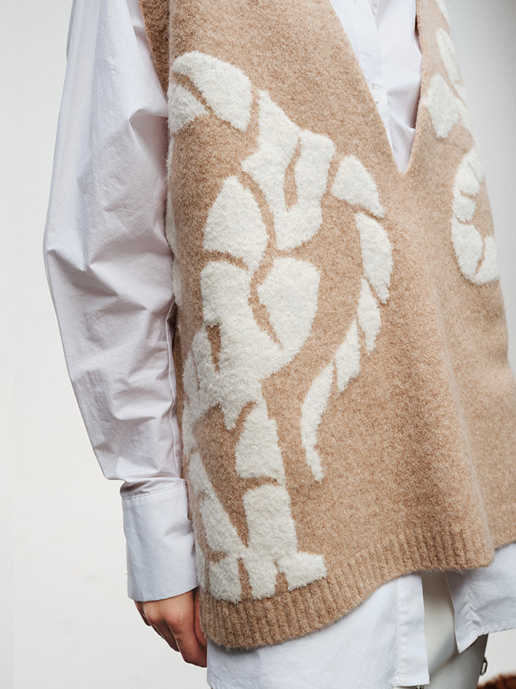 Golden Serpent Collection Wool Bouclé Knit V-Neck Vest – Loose Fit Winter Sweater Tank