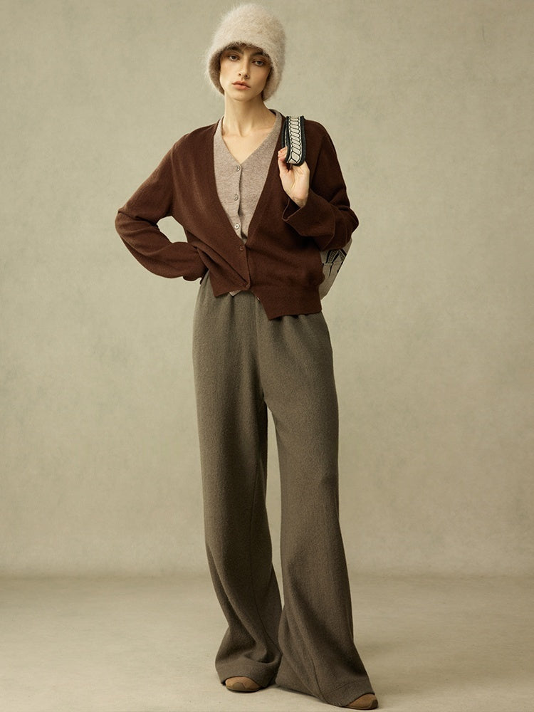 Elegant Wool Knit Cardigan | V-Neck Fake Two-Piece Design | Versatile Autumn Winter Sweater Coat for Women