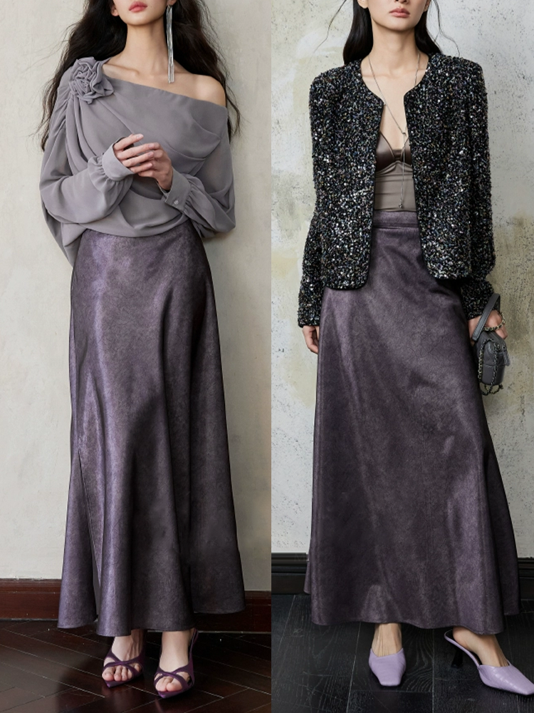 Vintage 100% Acetate Gilded Gloss Pencil Skirt for Women — Textured Crackle Lines, Elegant High-Waist Slim Skirt