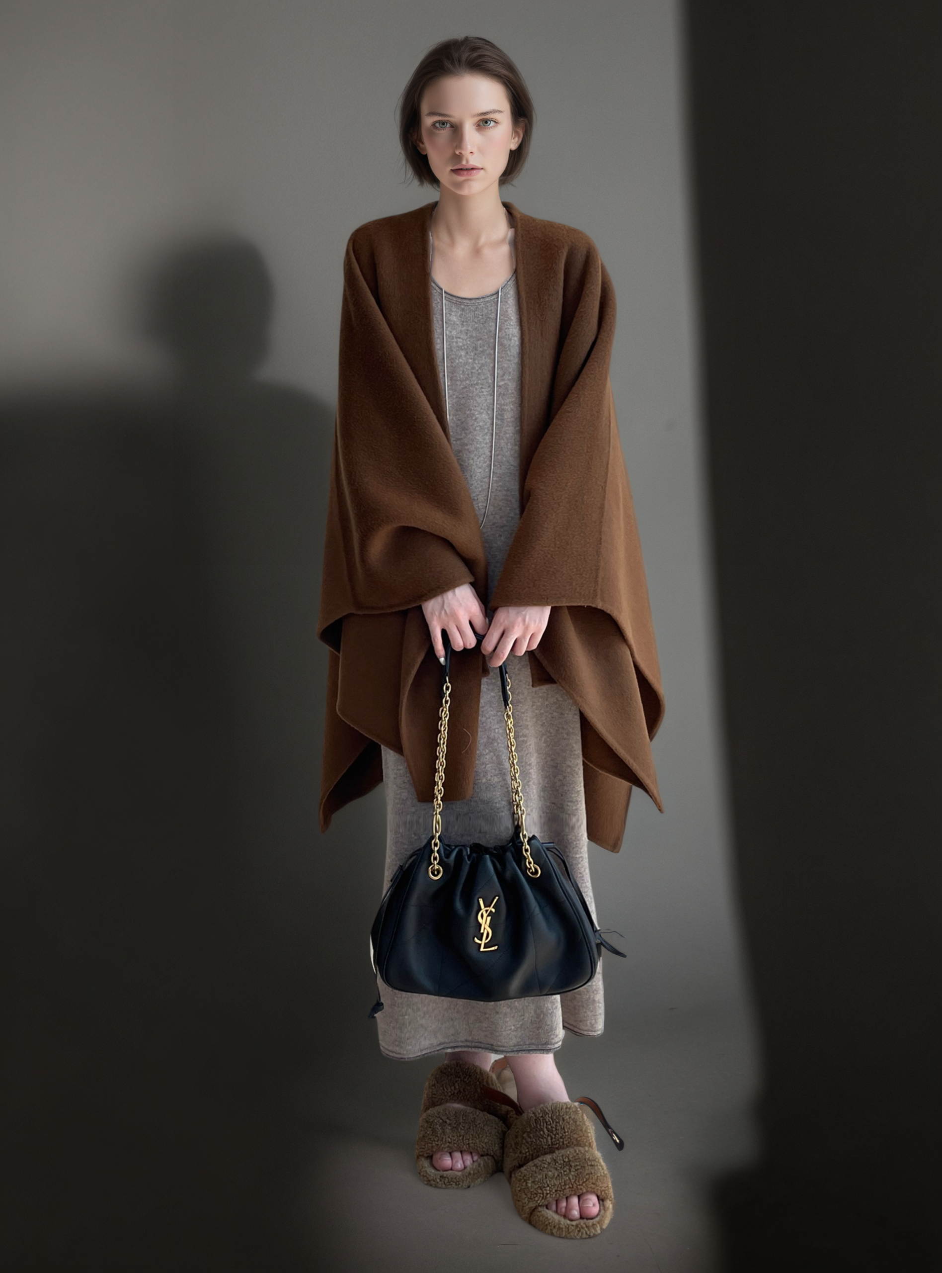 Women’s 80% Wool 20% Tencel Shawl Cape | Elegant Old Money Style Wrap in Classic Tan Brown