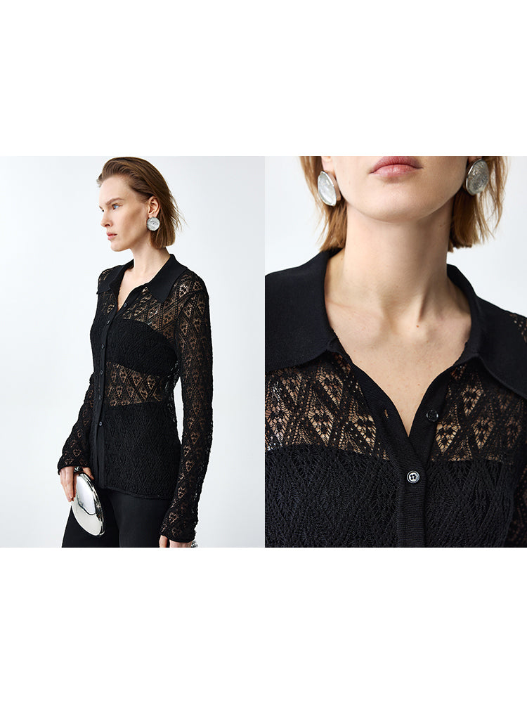 Exquisite Lace Hollow-Out Shirt | Lightweight 3D Embroidered Classic Collared Blouse for Effortless Elegance