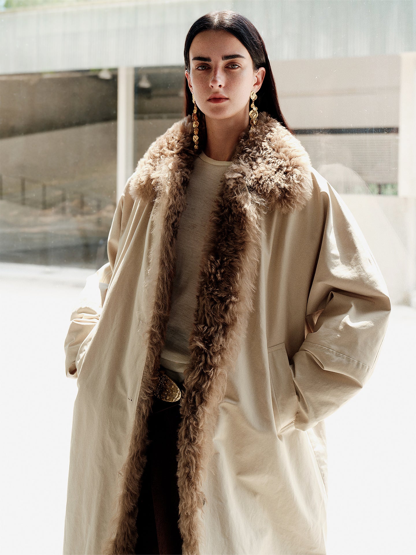 Fluffy Wool-Lined Lapel 90% White Goose Down Long Puffer Coat