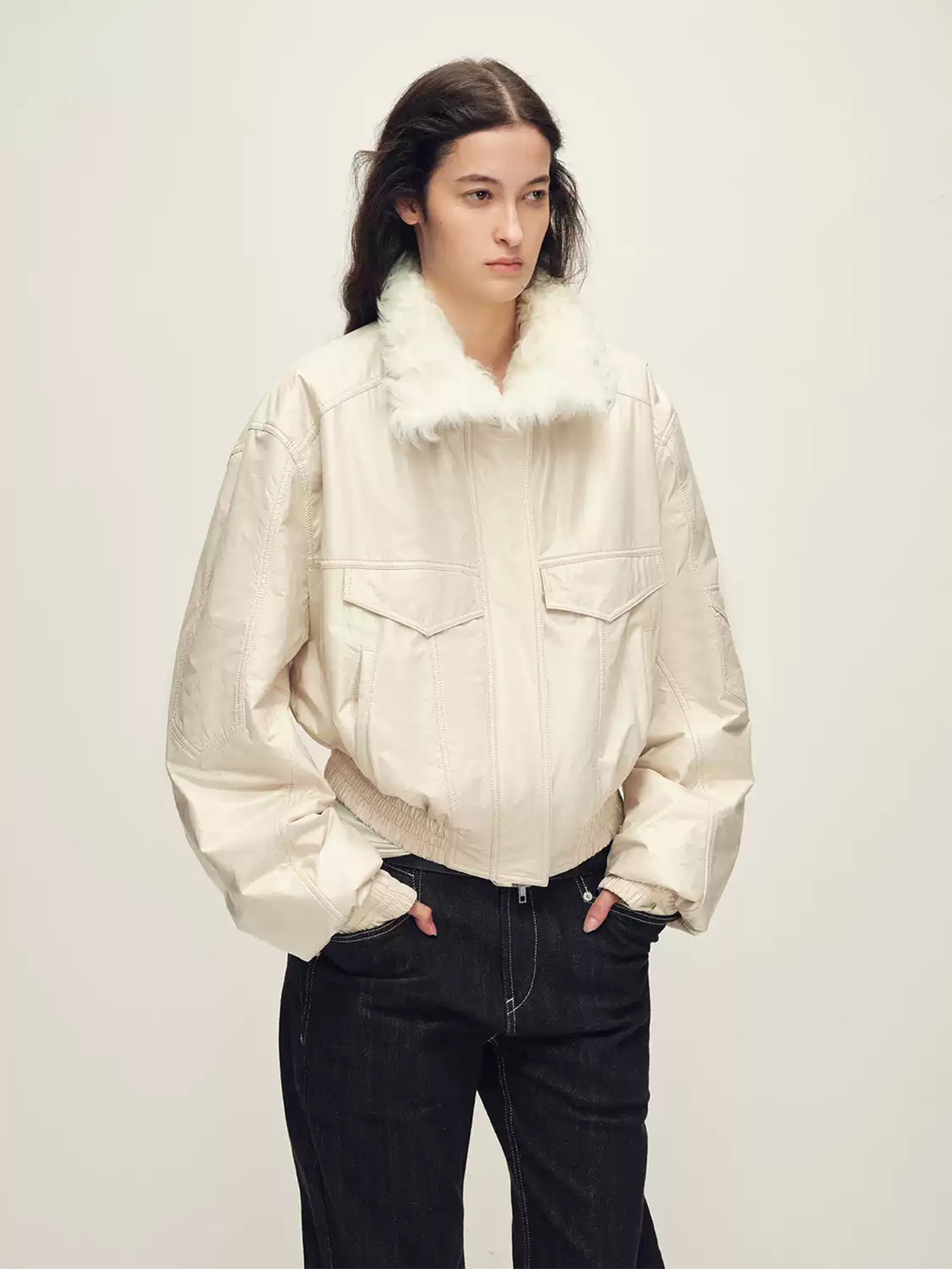Detachable Shearling Collar 90% White Goose Down Parka – Winter Faux Fur Trim Coat for Women