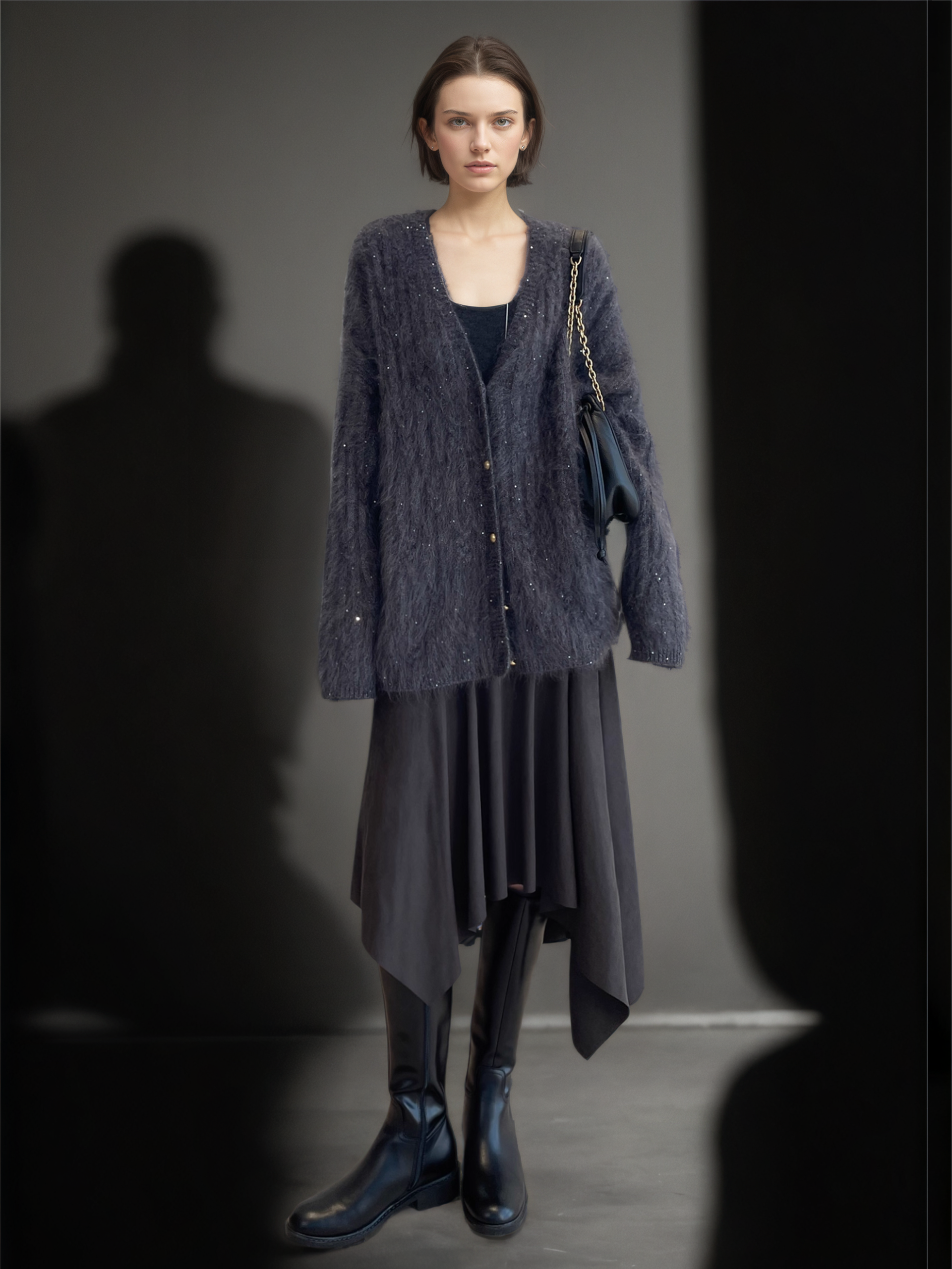 Women’s Luxury Mohair Blend Sequin Cardigan | Soft Shimmer Knit Sweater with Metallic Thread