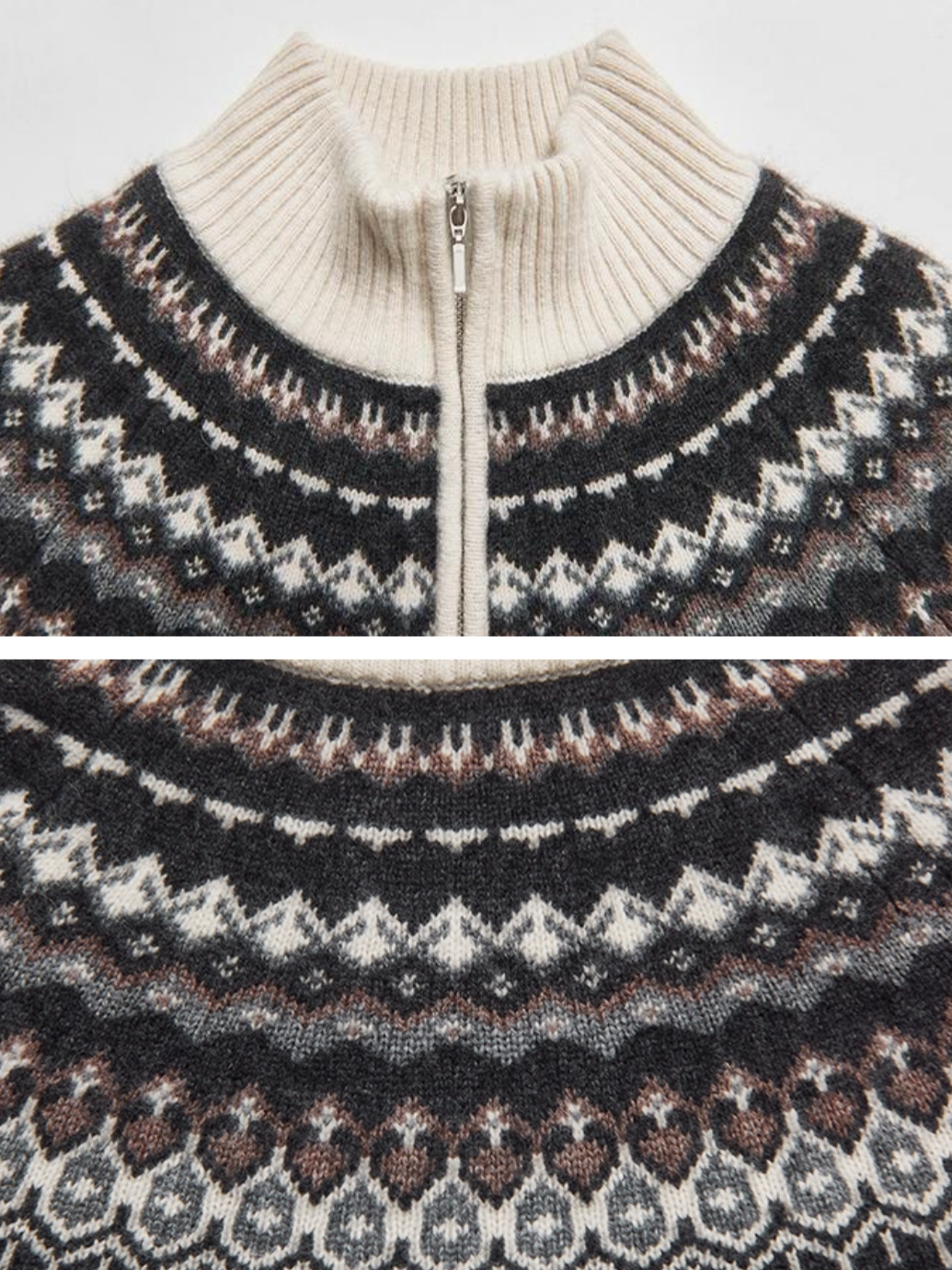 Winter Romance Retro Fair Isle Wool Sweater – Soft, Plush, High-Warm Inverted Trapeze Knitwear
