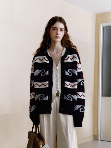 100% Wool Vintage Knit Cardigan for Women — Cozy Autumn Winter Sweater