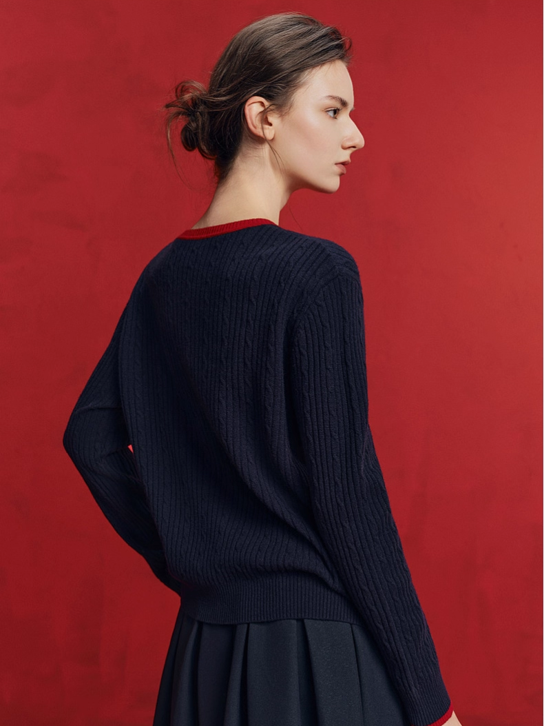 100% Merino Wool French-Style Christmas V-Neck Sweater for Women – New Cozy Relaxed Knit Top