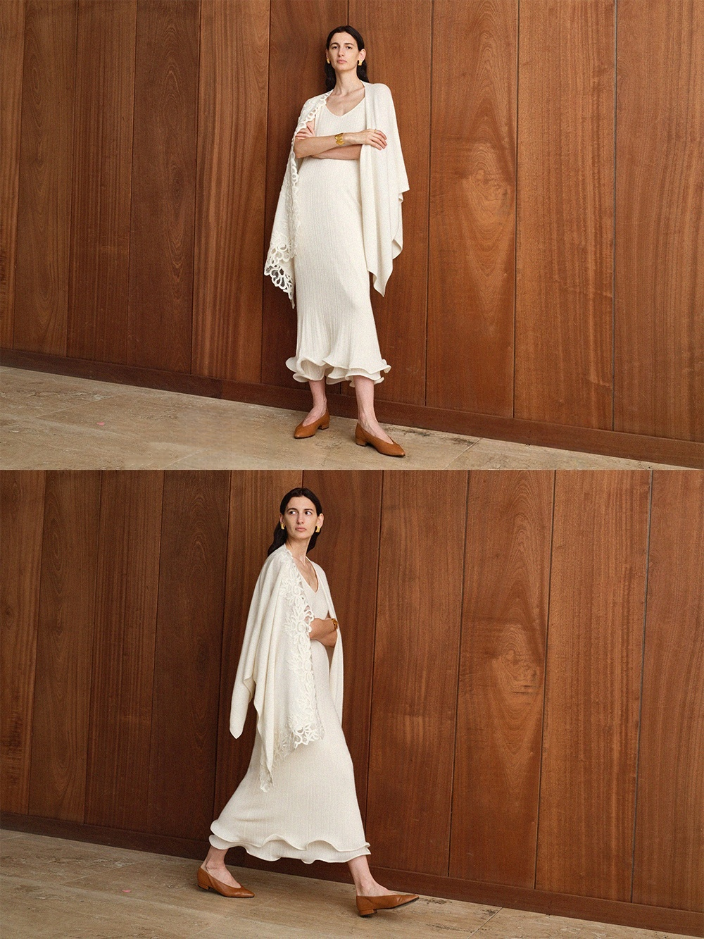 Elegant Merino Wool Maxi Dress – Soft Wavy Knit Spaghetti Strap Long Dress for Women
