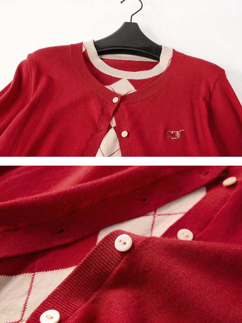 Christmas Layered-Look Knit Cardigan for Women – New Relaxed & Cozy Holiday Sweater