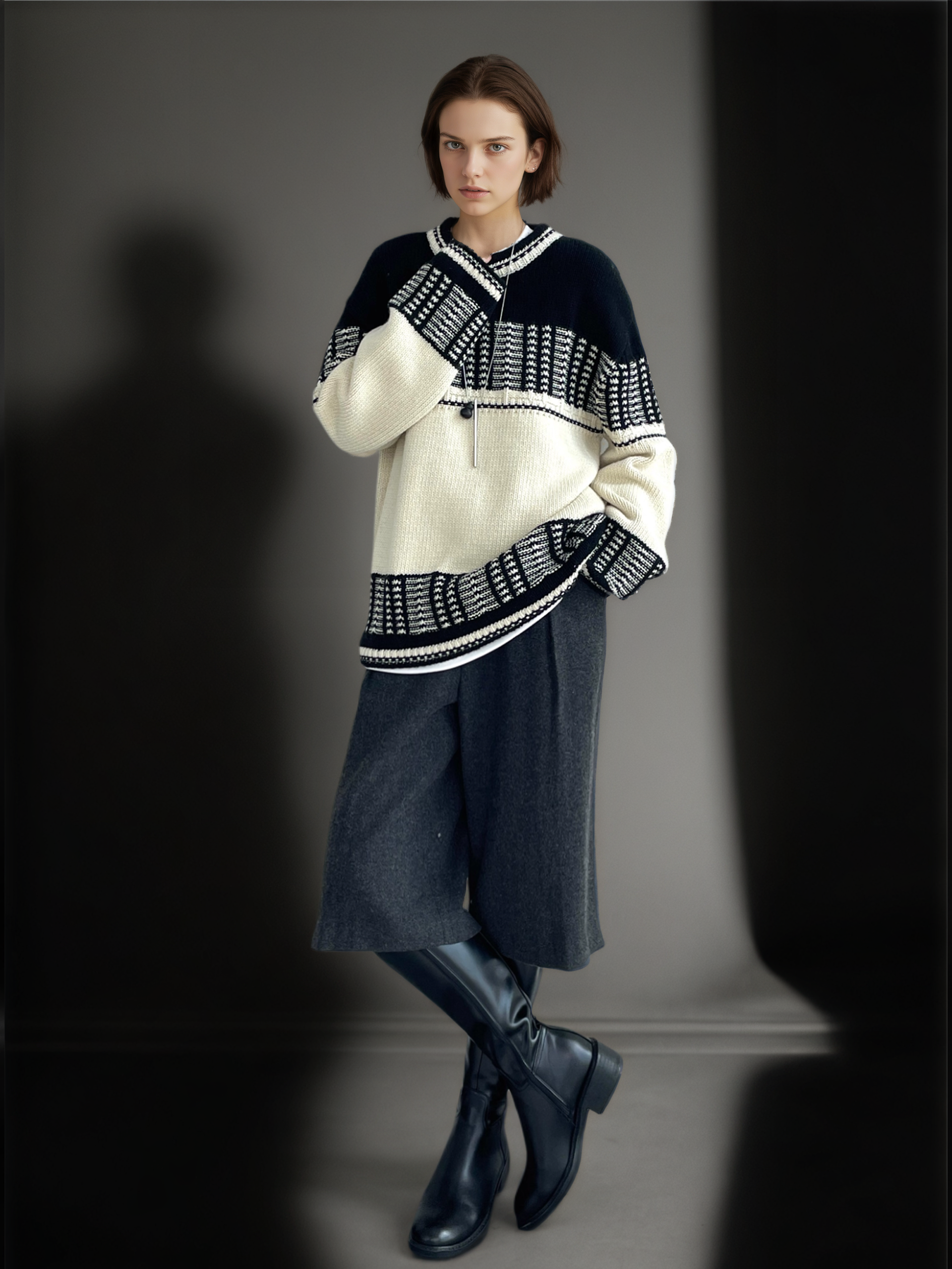 Women’s Mercerized Wool Fair Isle Knit Sweater | Color-Block Crew Neck Pullover