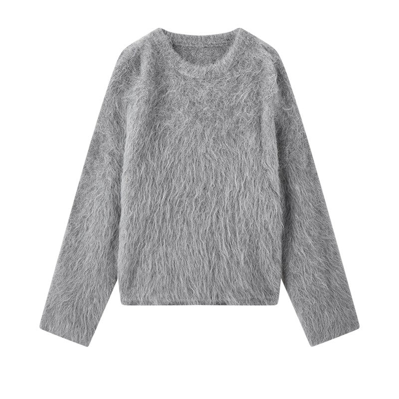 Alpaca-Blend Brushed Knit Sweater for Women | Soft Fuzzy Relaxed-Fit Pullover
