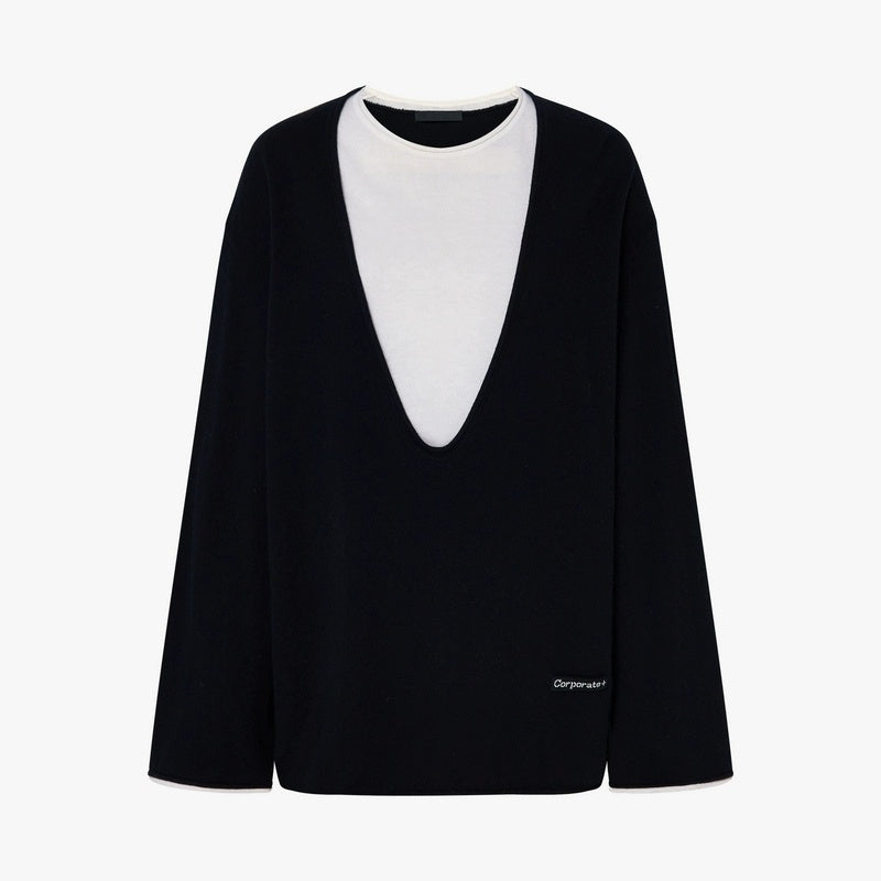 Women’s Wool Layered-Look Sweater | Soft Faux-Two-Piece Knit Top