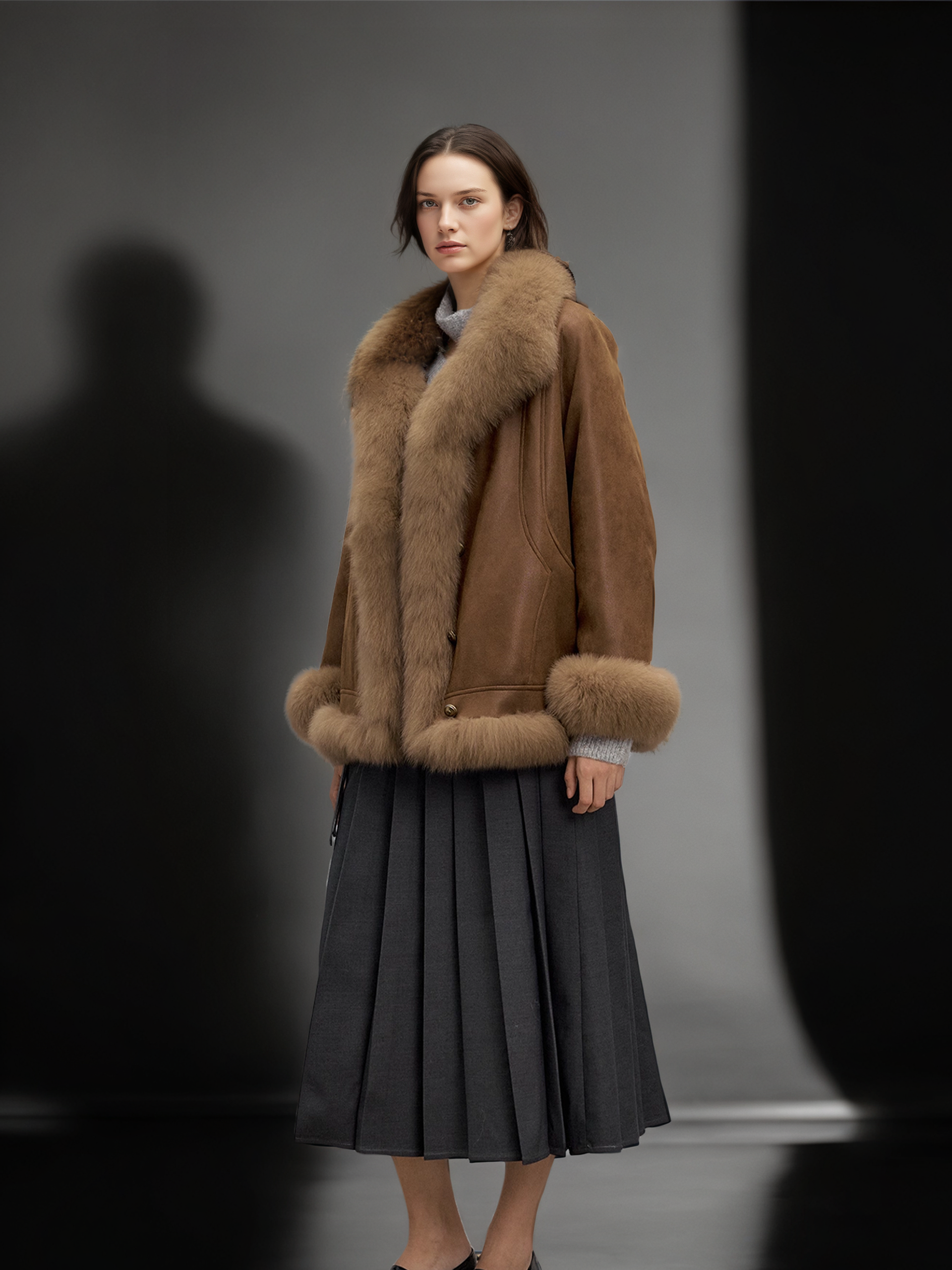 Women’s Mid-Length Down Coat with  Fox Fur Hood | 90% White Goose Down Winter Jacket