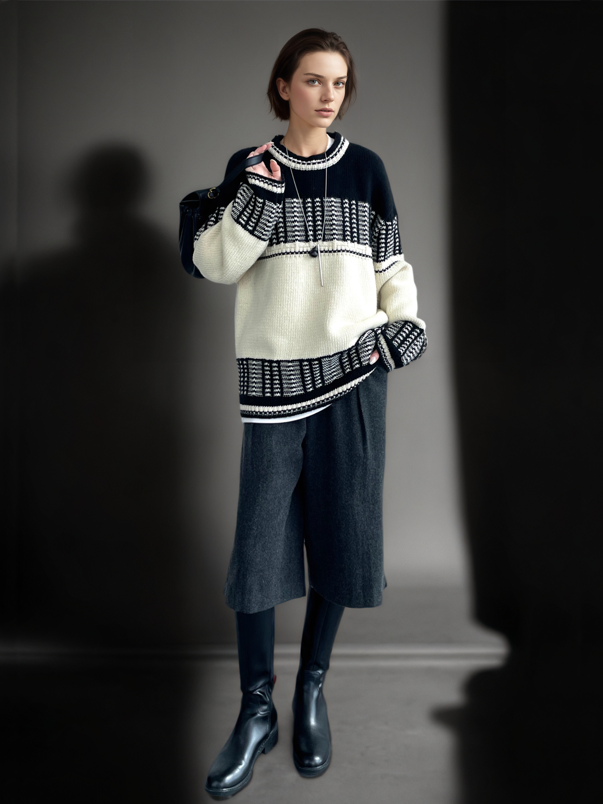 Women’s Mercerized Wool Fair Isle Knit Sweater | Color-Block Crew Neck Pullover