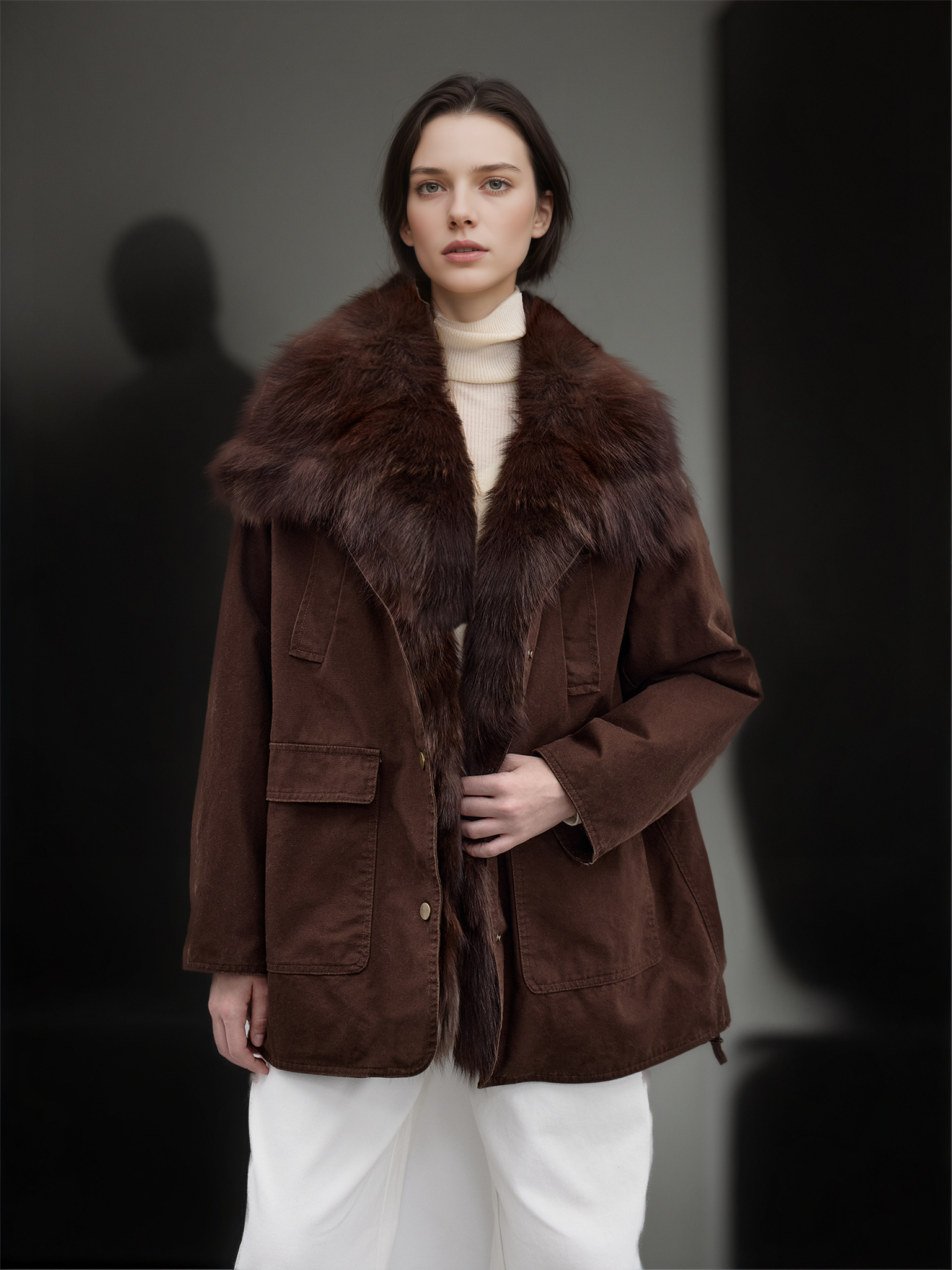 Women’s Mid-Length Down Parka with Fox Fur Hood | 90% White Goose Down Winter Coat