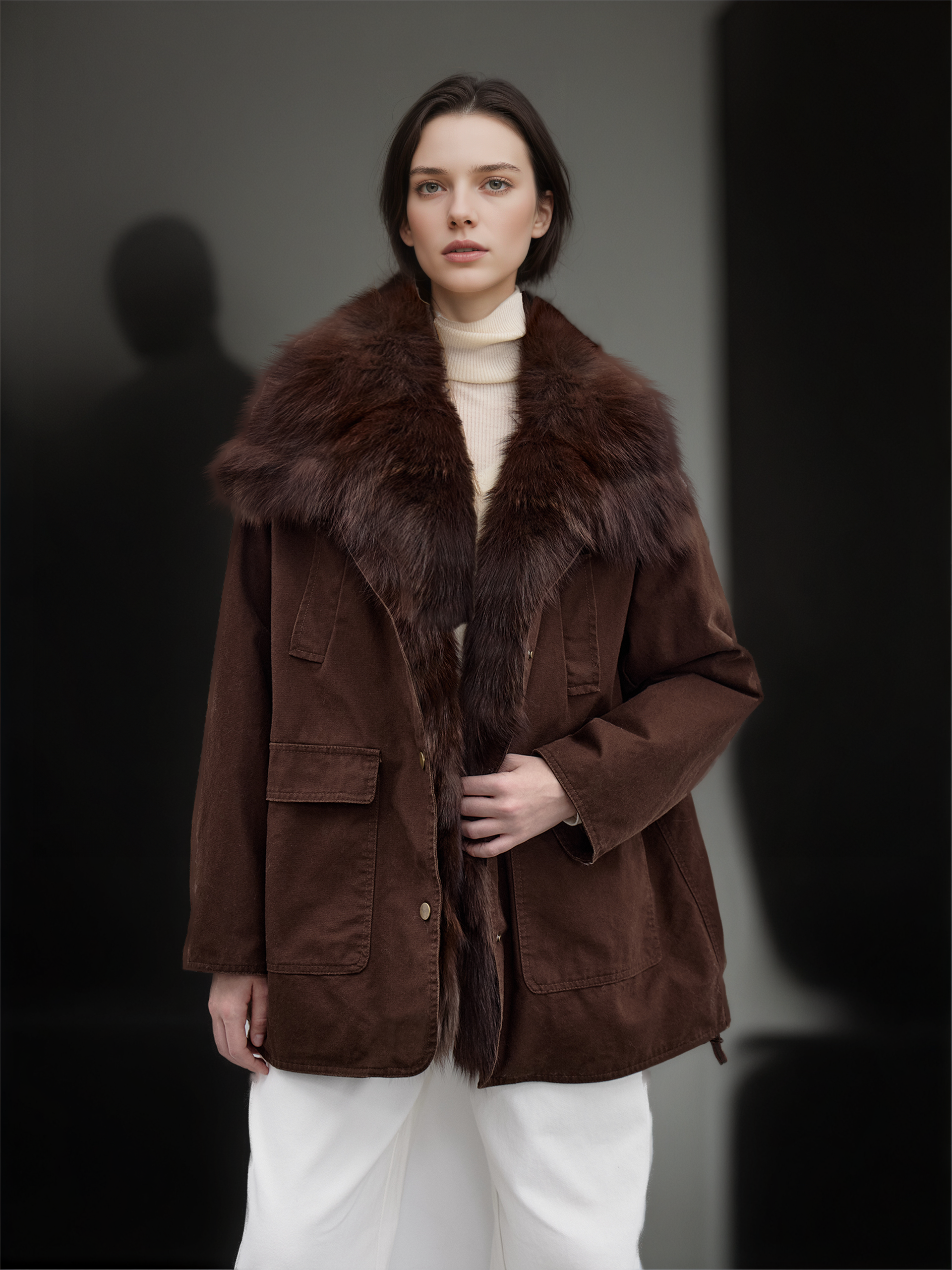 Women’s Mid-Length Down Parka with Fox Fur Hood | 90% White Goose Down Winter Coat