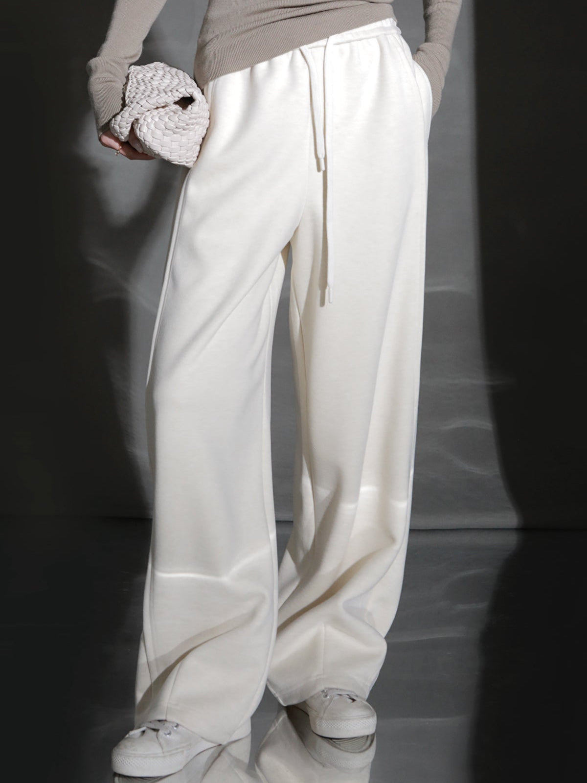 Wool Blend Drawstring Wide-Leg Pants – Color Block Casual Trousers for Women, Trendy Relaxed Fit Banana Pants for Autumn/Winter