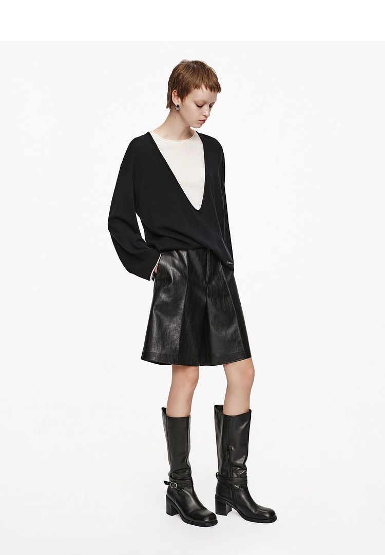 Women’s Wool Layered-Look Sweater | Soft Faux-Two-Piece Knit Top