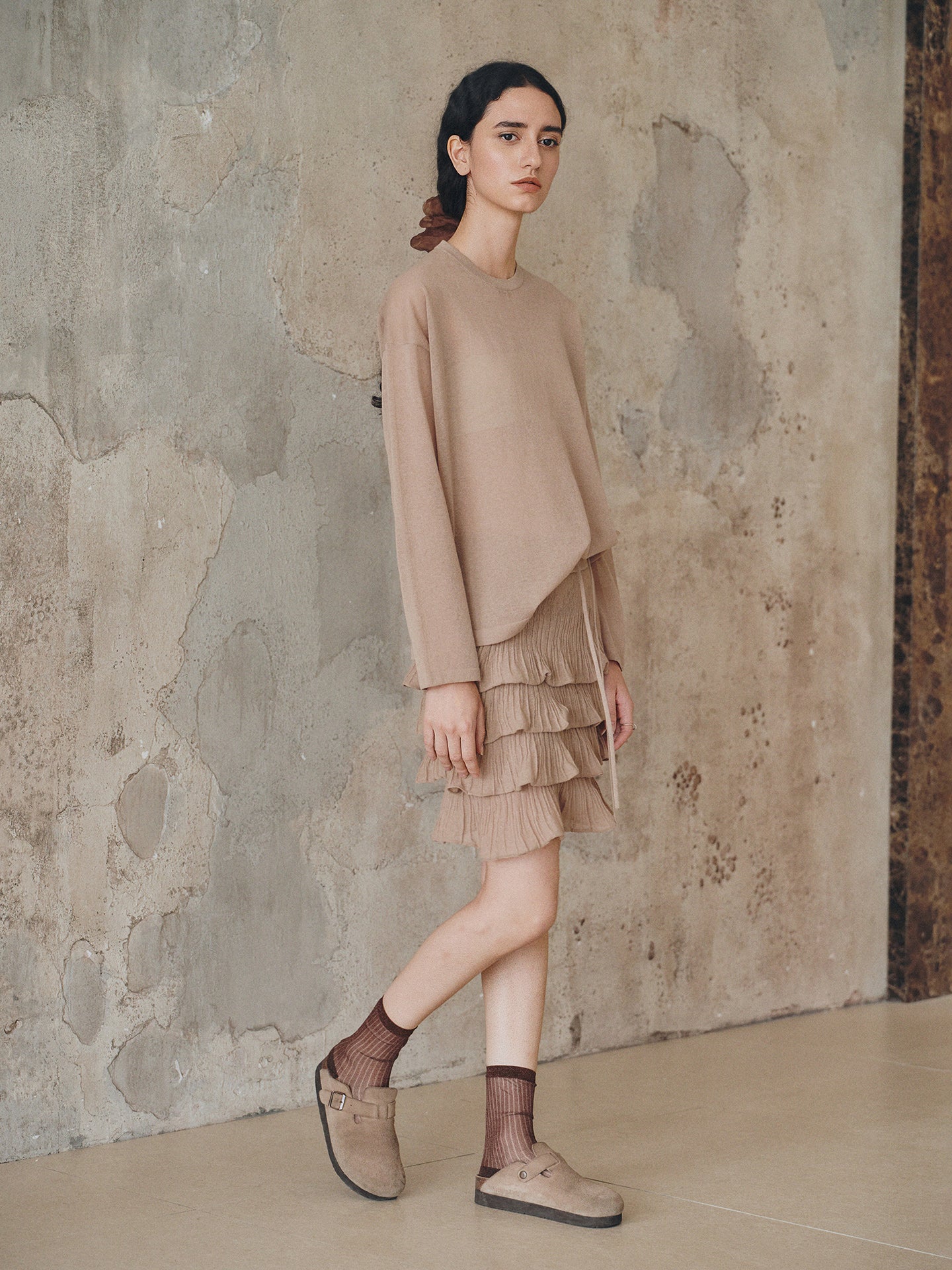 Refreshing Linen & Cotton Blend Ruffled Cake Mini Knit Skirt - Four-Layered Youthful A-Line Skirt