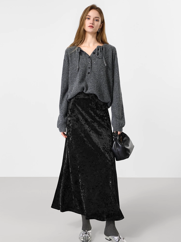 French Vintage Velvet Midi Skirt for Women — Autumn New Fishtail Silhouette Skirt