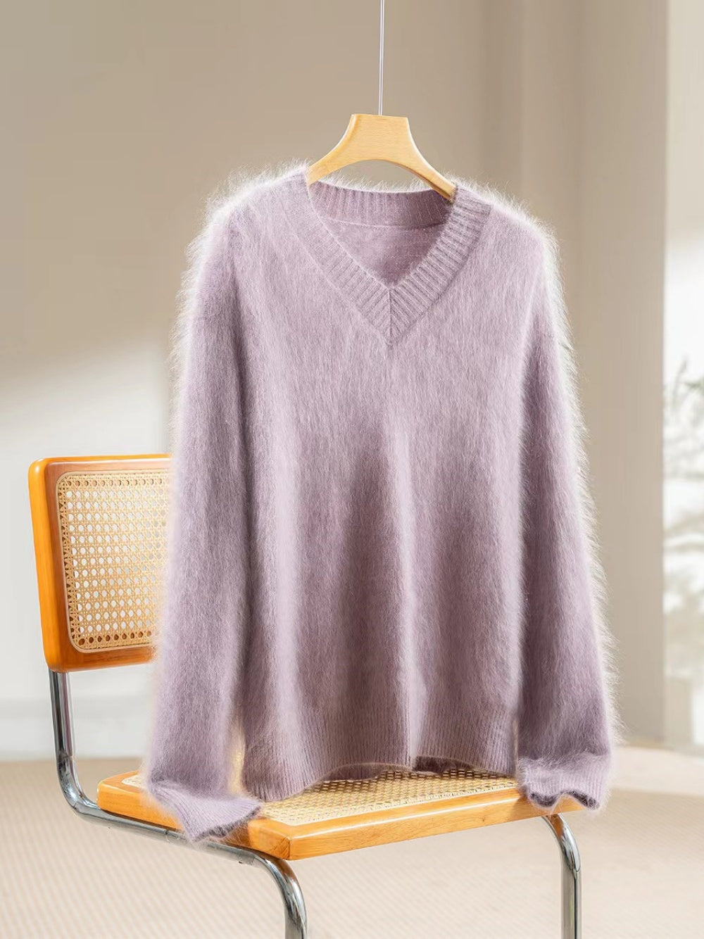100% Rare Haan Mountain Cashmere Brushed Knit | Cloud-Soft Oversized V-Neck Sweater for Women