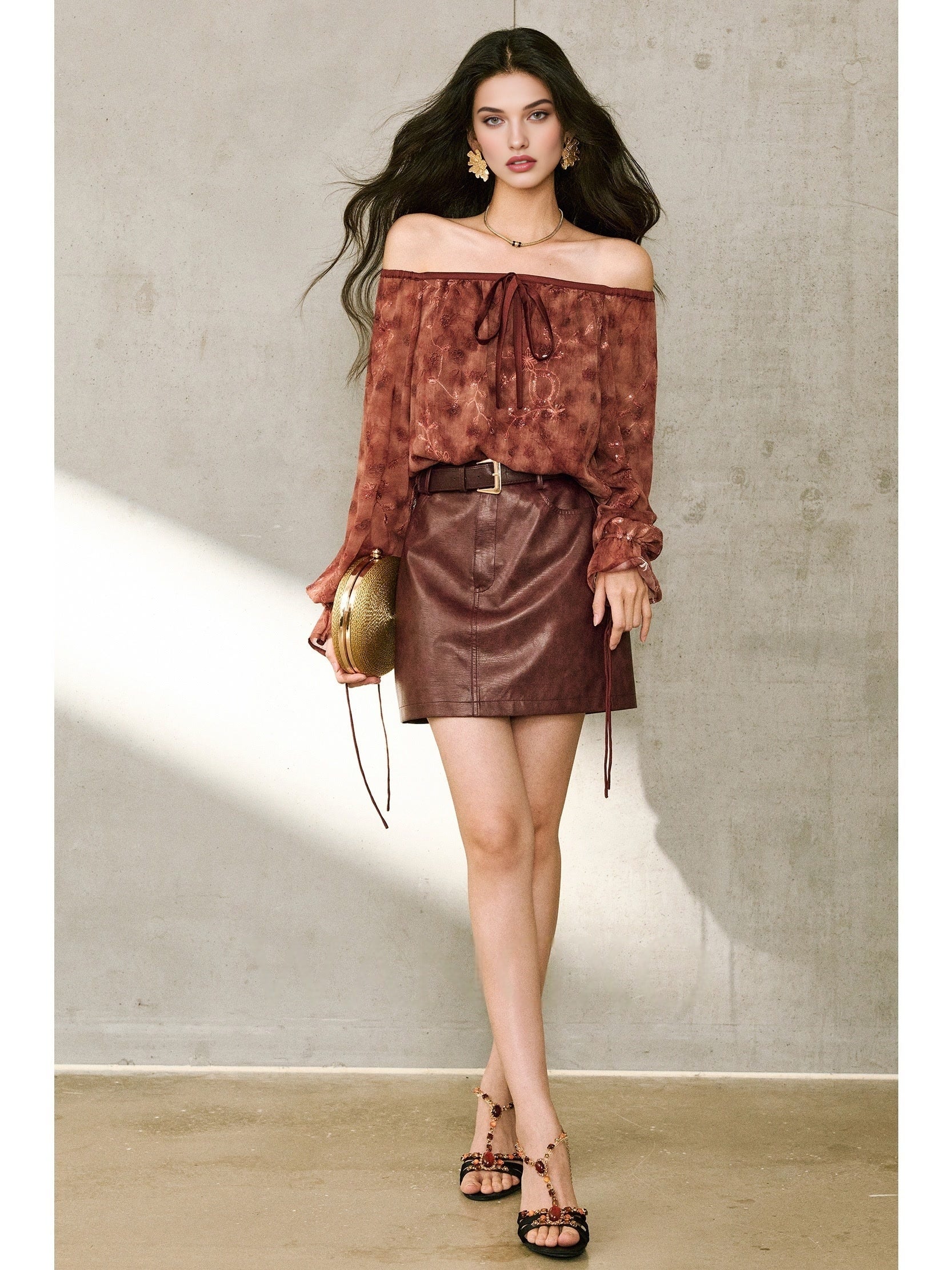 Easy-Care Matte Eco-Friendly Protein Leather Skirt – Marbled Light & Shadow H-Line, Short & Midi Lengths
