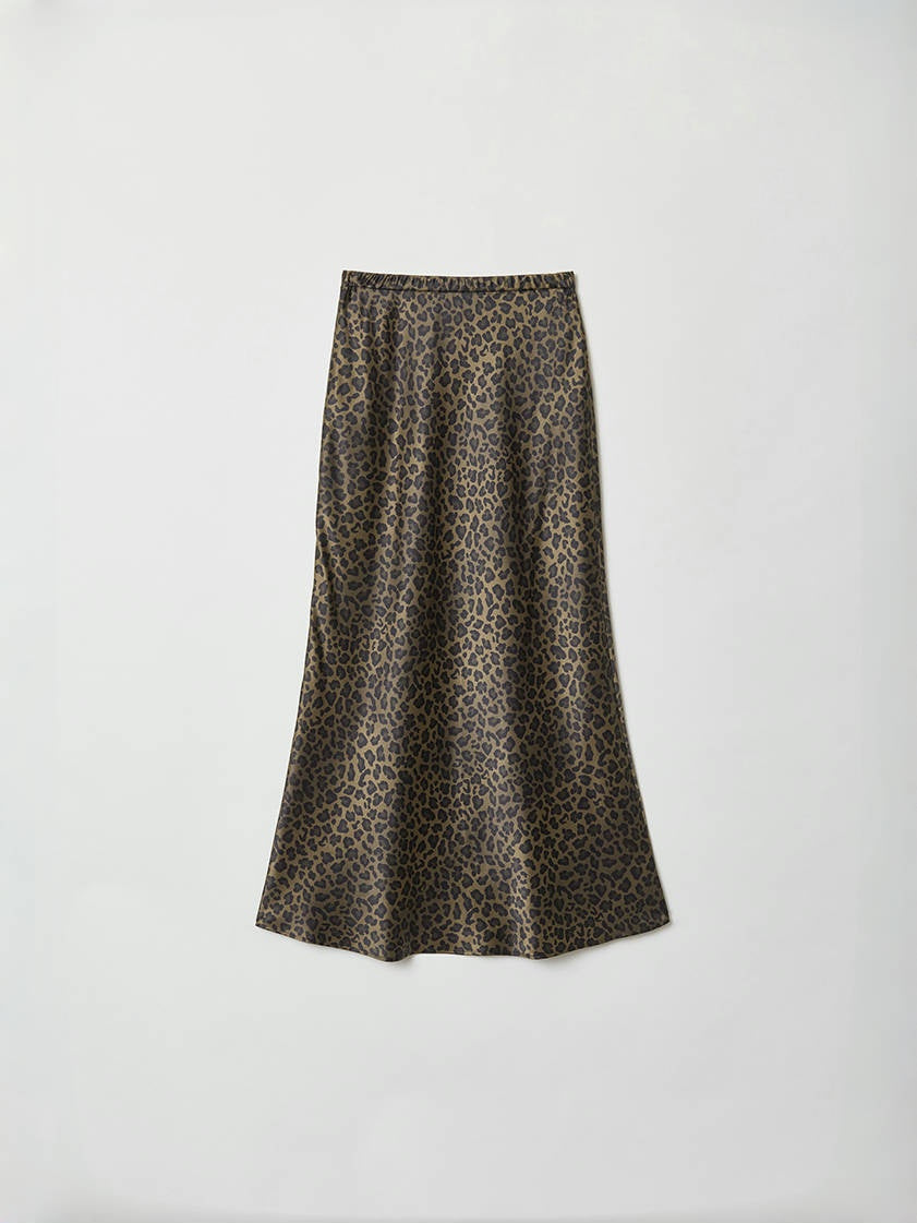 Vintage Leopard Print Skirt – 100% Mulberry Silk Crepe Satin in Bronze Tone