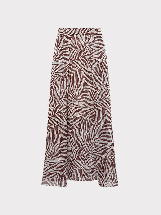 Mulberry Silk Zebra Print Midi Skirt – 6A Grade Draped Old Money Style