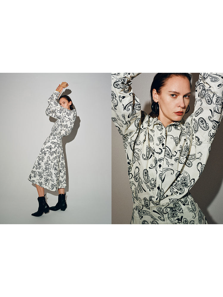 Paisley Nomad Series | 32S Cotton Poplin T-Back Shirt & High-Waist Skirt Set