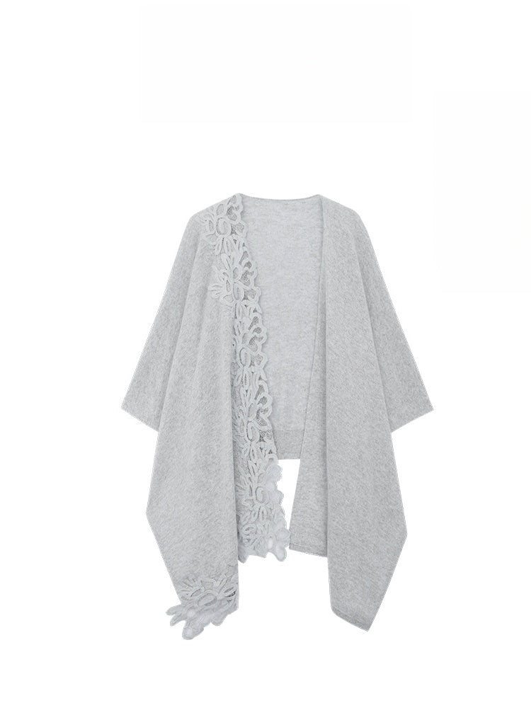 Luxury Quiet-Luxury Merino Wool Cape Shawl with Latte Art Pattern – Soft Elegant Poncho Wrap