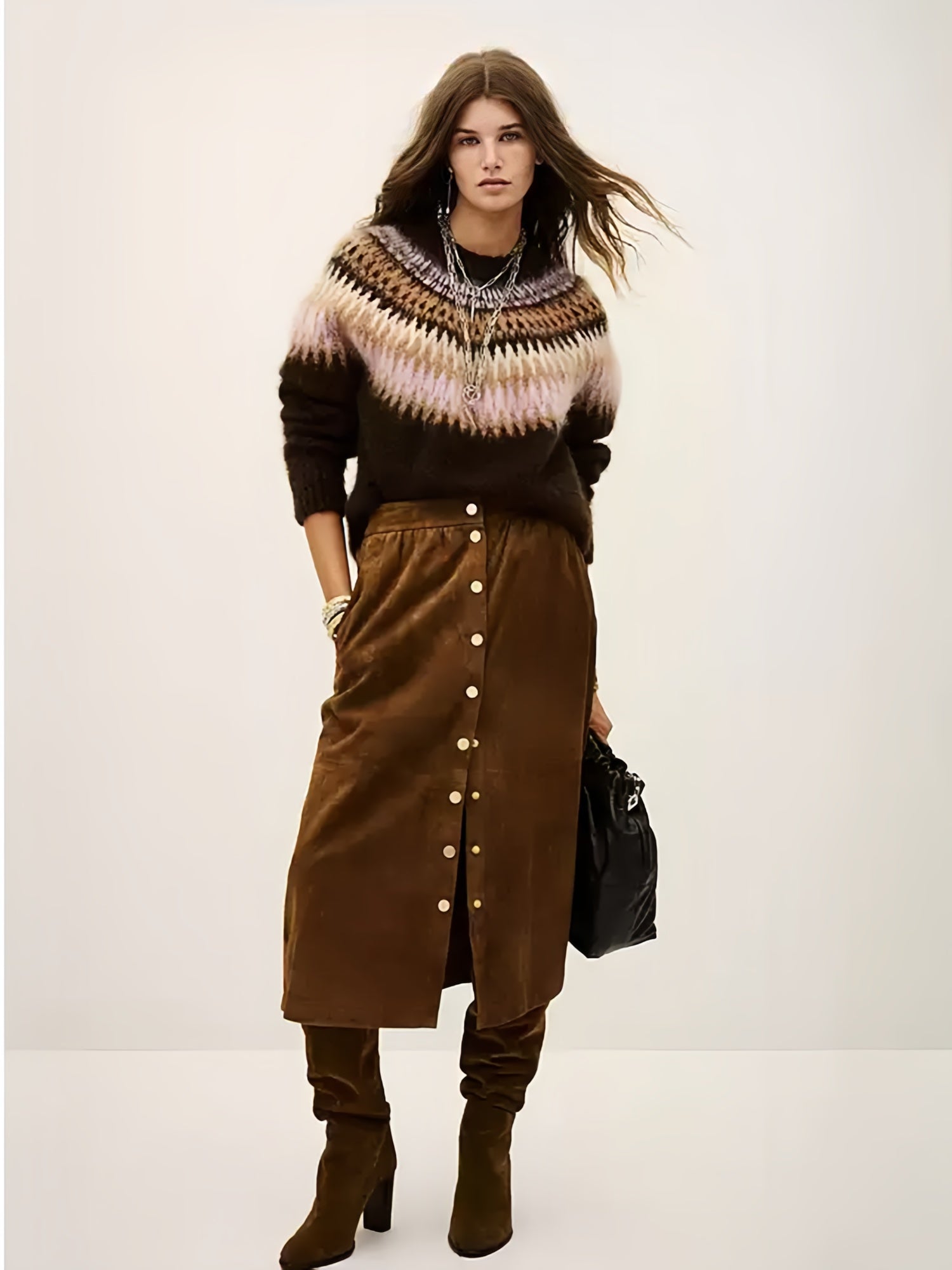 Lavender Fair Isle Mock-Neck Sweater — Vintage-Inspired Slim-Fit Knit Top