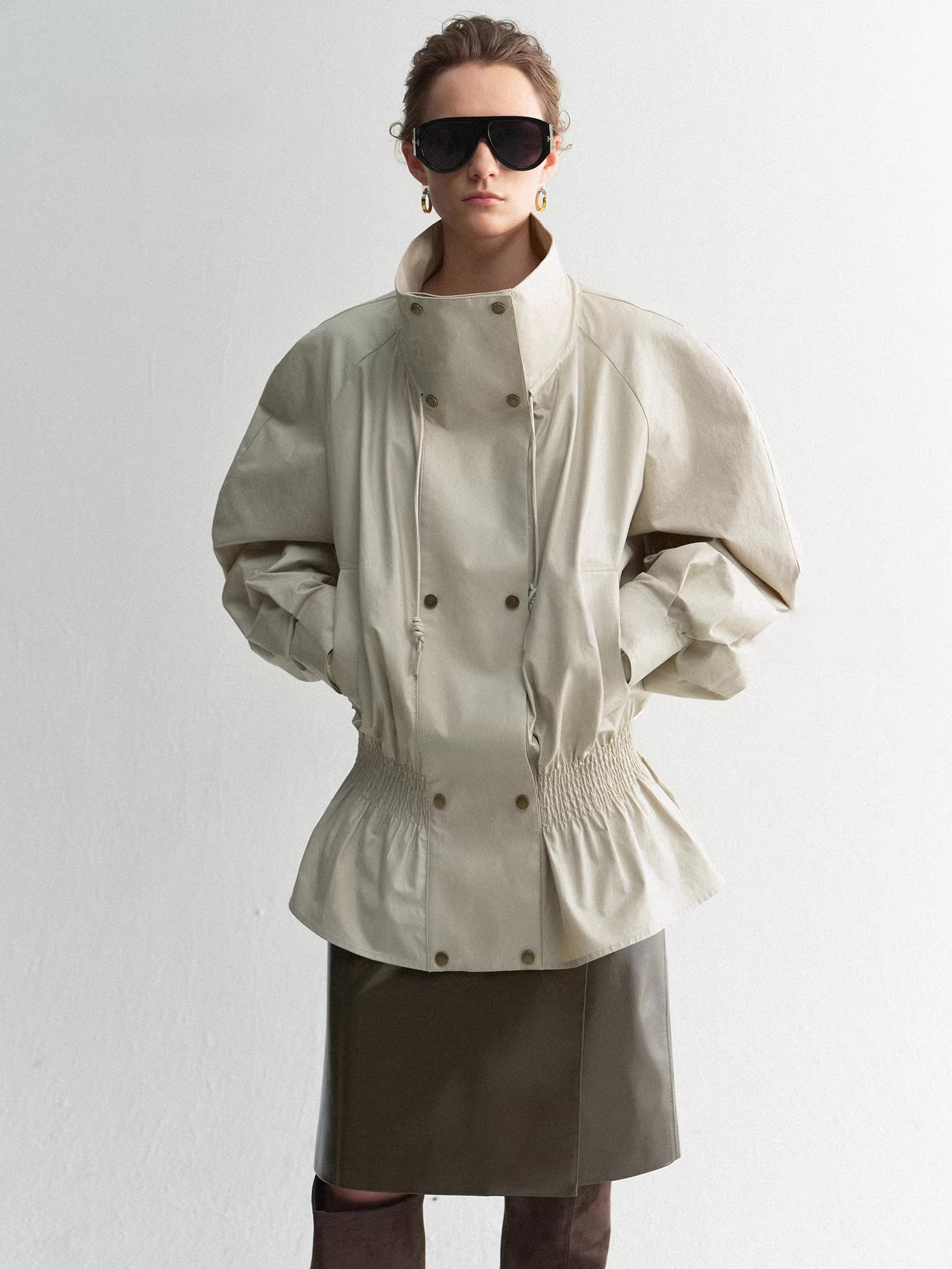 Coated Paper-Touch Cotton Stand-Collar Trench Coat – Made to Measure