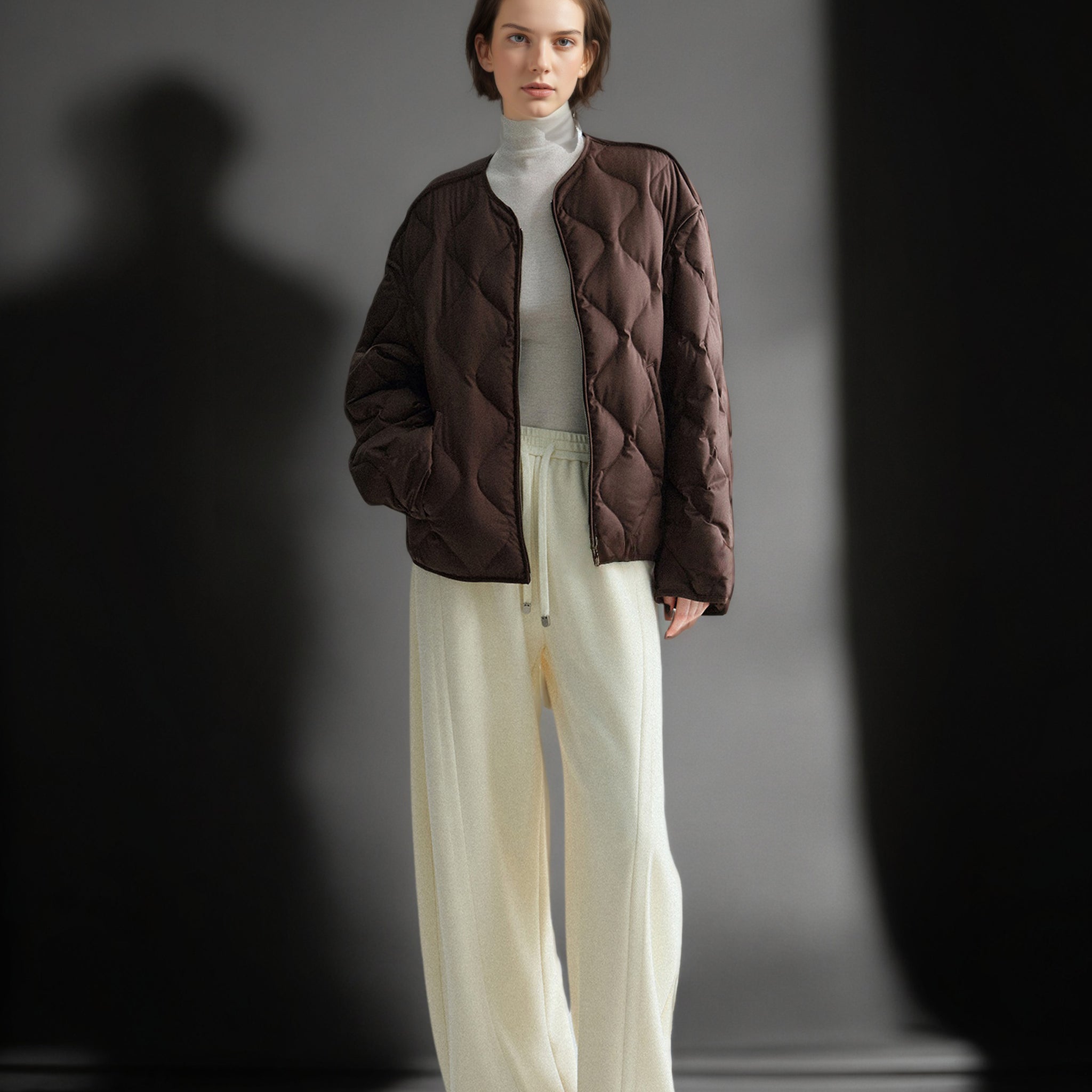 90% Polish White Duck Down Quilted Puffer Jacket for Women Winter with Scarf