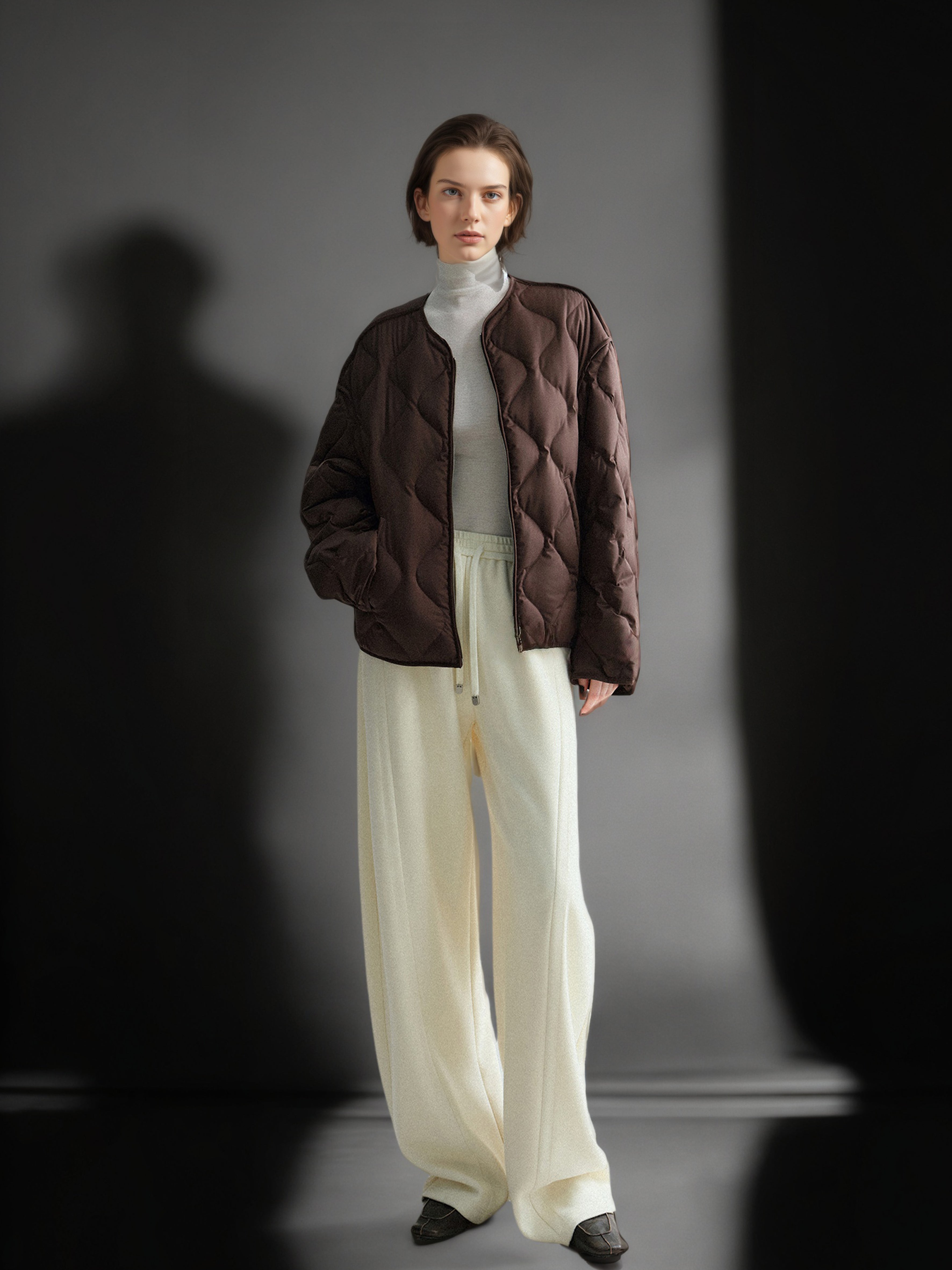 90% Polish White Duck Down Quilted Puffer Jacket for Women Winter with Scarf