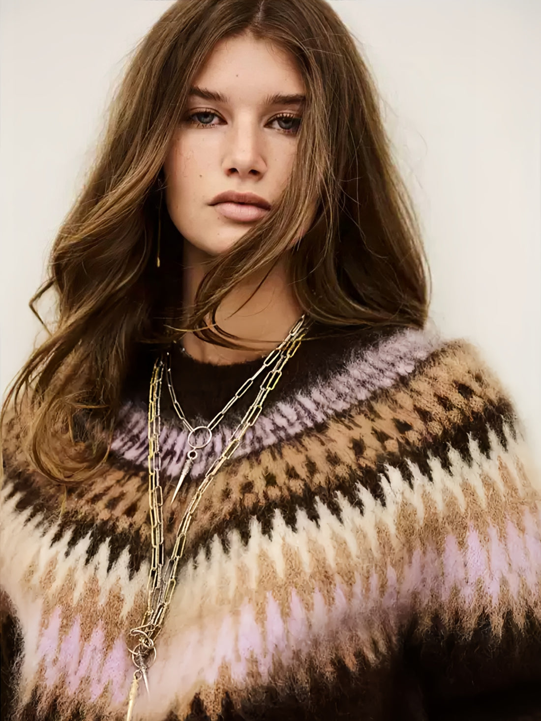 Lavender Fair Isle Mock-Neck Sweater — Vintage-Inspired Slim-Fit Knit Top