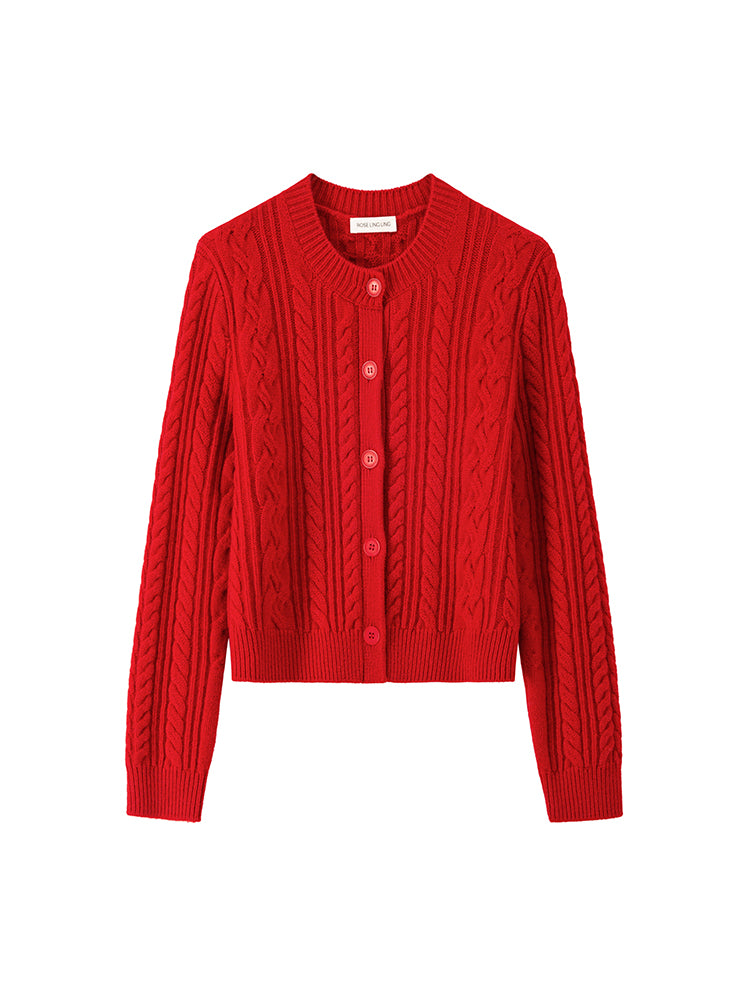 Pure Wool Cable Knit Sweater Set – Autumn Winter Short Cardigan + Pullover (Sold Separately)