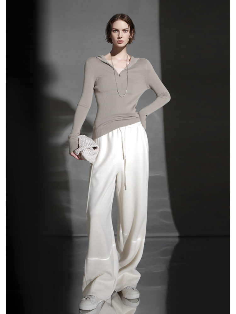 Wool Blend Drawstring Wide-Leg Pants – Color Block Casual Trousers for Women, Trendy Relaxed Fit Banana Pants for Autumn/Winter