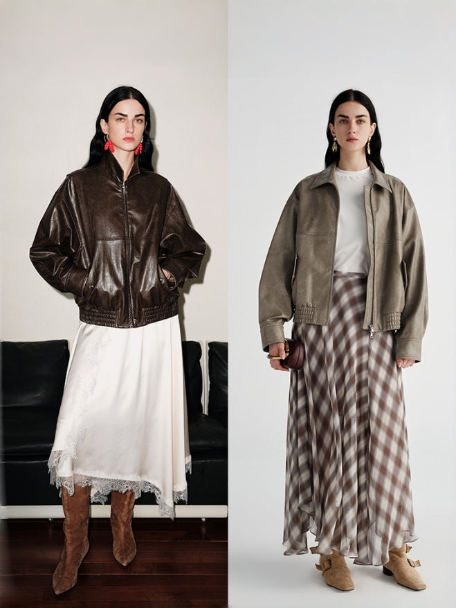 Vintage Brown Moto Jacket – Eco Leather Short Coat for Women with Lapel Collar