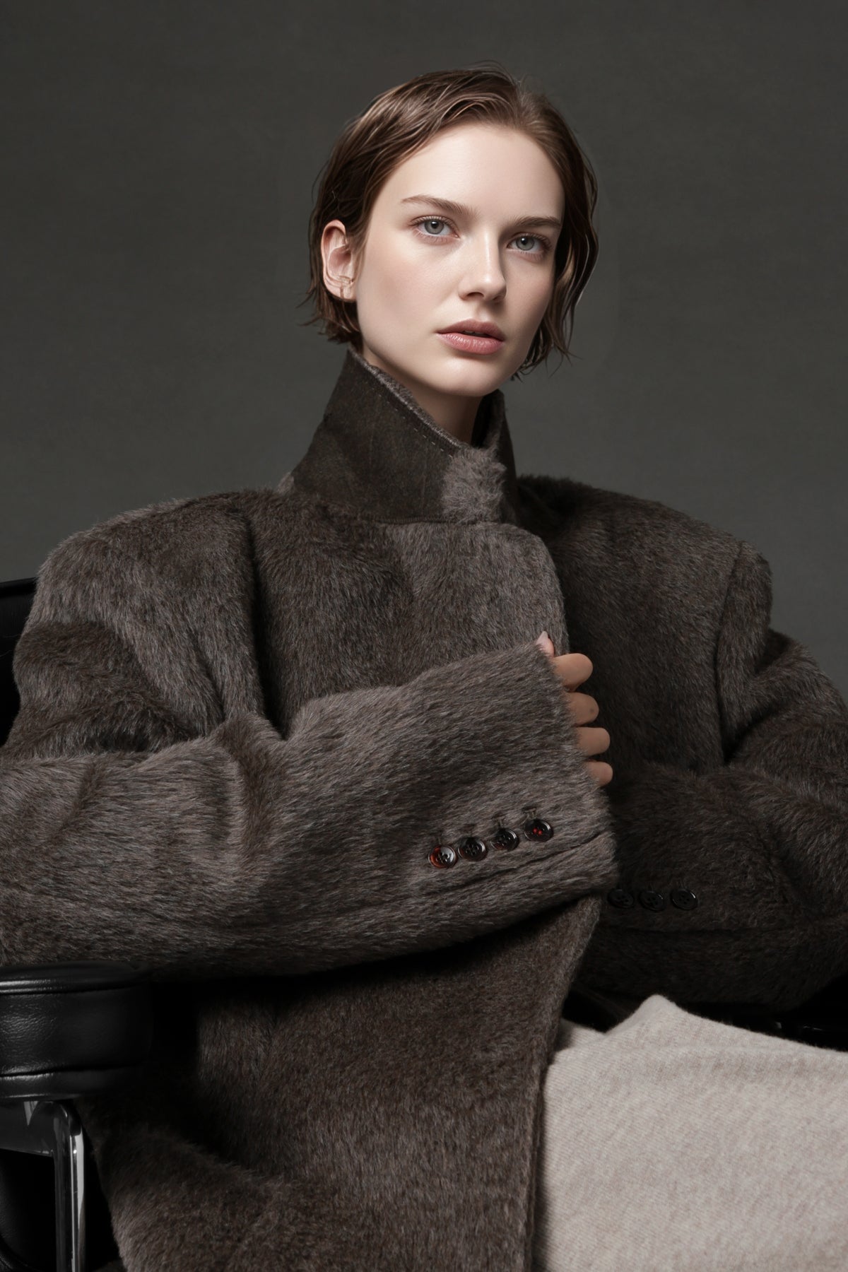 Luxury Suri Baby Alpaca Wool Coat for Women – Tailored Blazer Collar Winter Jacket, Elegant Wool & Fur-Blend Outerwear