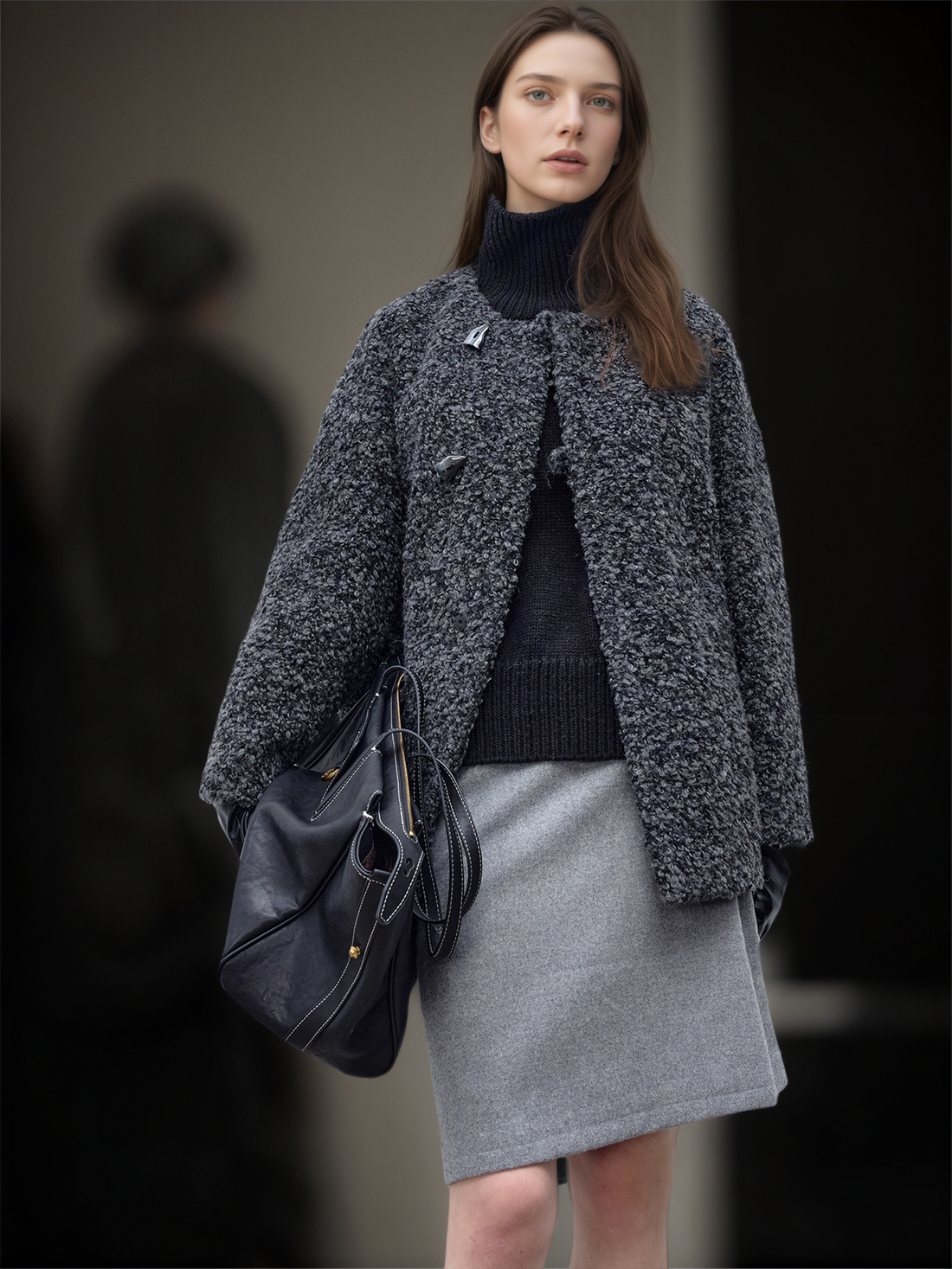 Women’s Short Wool Blend Coat with Alpaca Texture | Elegant Tweed Style Winter Jacket